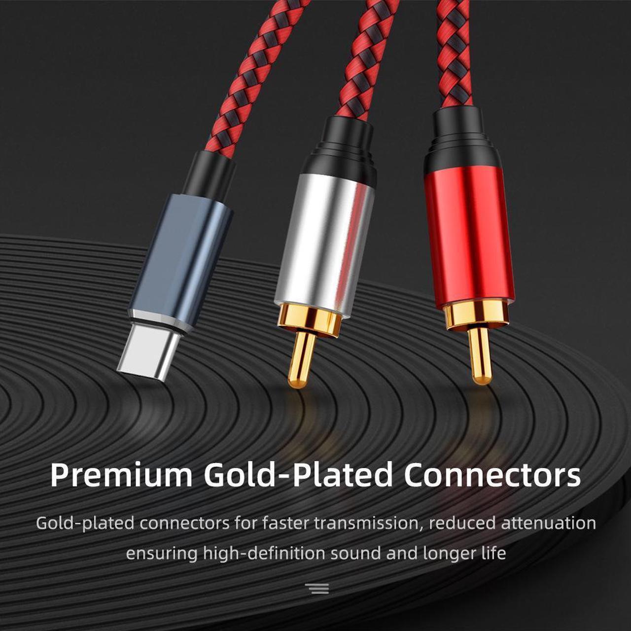 Alt view image 2 of 5 - Hannord USB C to RCA Audio Cable Type C to 2RCA Male Jack Plug Adapter Car Auxiliary Stereo Speaker Amp Cord for Car Stereo, Phone, Tablet, Home Theater, Amplifier, DVD, Speaker, 3.3 Feet