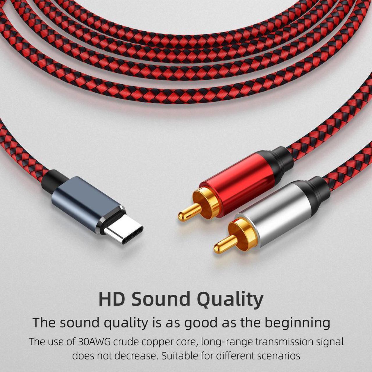 Alt view image 4 of 5 - Hannord USB C to RCA Audio Cable Type C to 2RCA Male Jack Plug Adapter Car Auxiliary Stereo Speaker Amp Cord for Car Stereo, Phone, Tablet, Home Theater, Amplifier, DVD, Speaker, 3.3 Feet