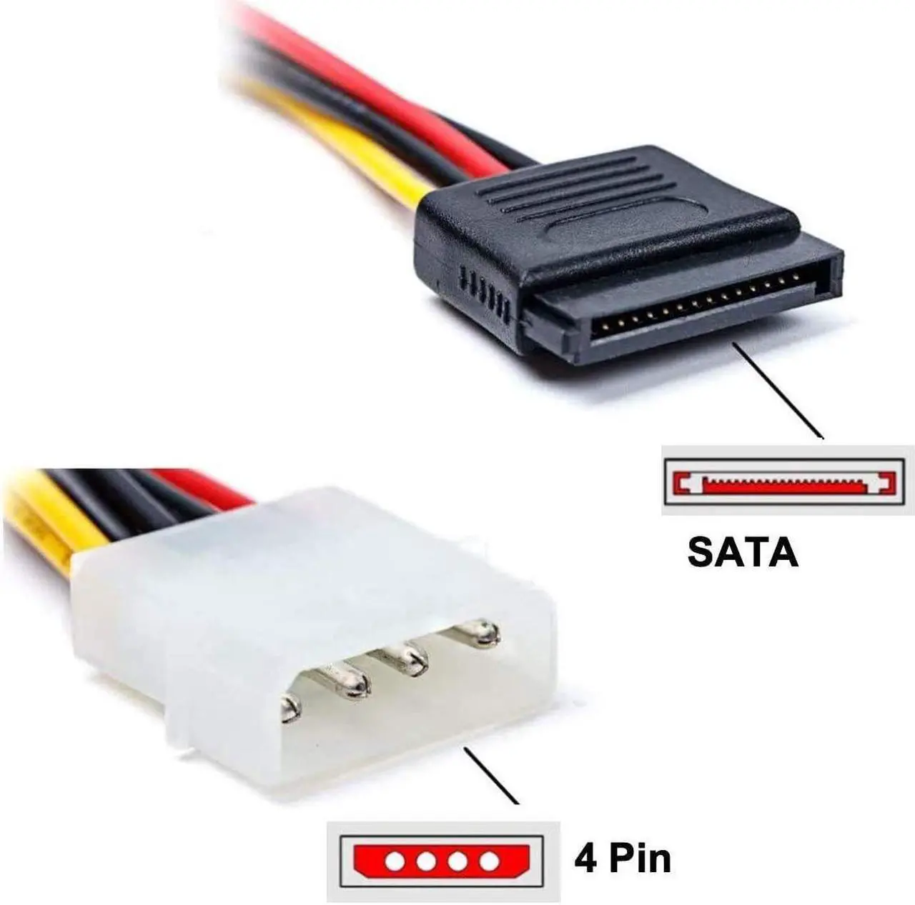 Alt view image 5 of 7 - Hannord SATA Male to 4pin Molex Female Power Adapter Cable Serial ATA Extension Cable for 3.5 inches HDD/SSD/SD ROM (20cm), 3 Packs
