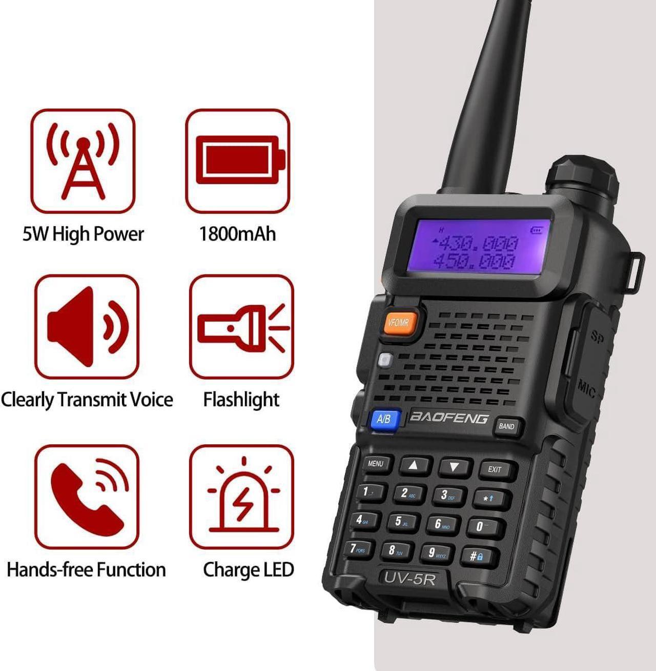 Alt view image 2 of 7 - Baofeng UV-5R Ham Radio Long Range UV5R Dual Band Handheld Two Way Radio Walkie Talkies with 1800mAh Li-ion Battery and Earpiece for Hunting Survival Gear, 2 Pack