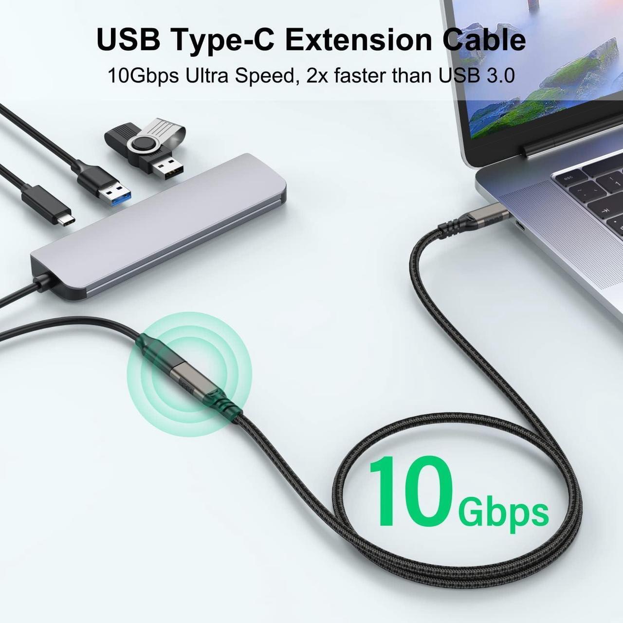 Alt view image 2 of 7 - Hannord USB C Extension Cable, Nylon braided USB3.2 Type-C Male to Female Cord 20Gbps Sync Transfer 5A PD 100W Fast Charging Compatible with MacBook Laptop Tablet Mobile Phone SSD,  5 ft.