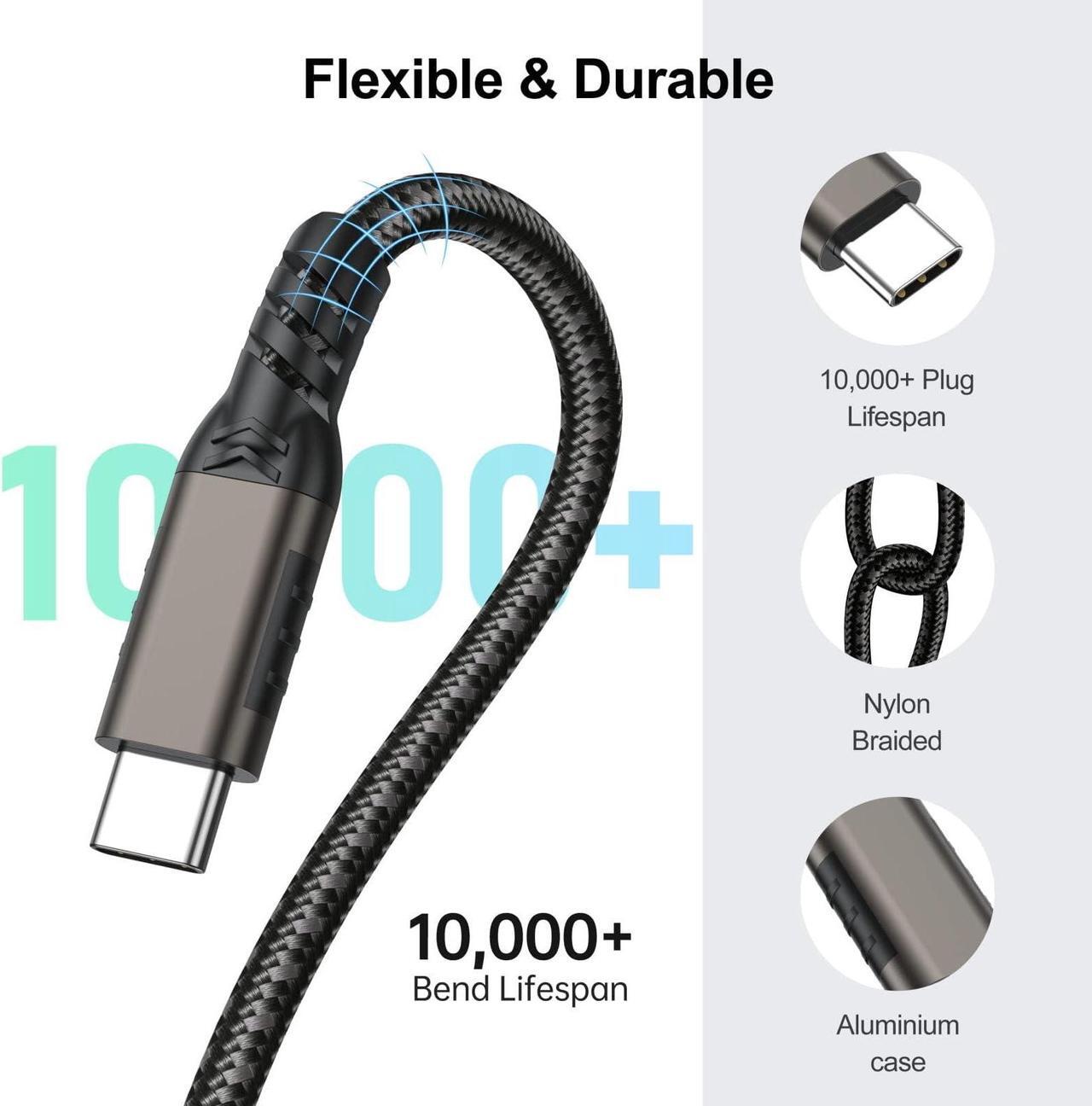 Alt view image 6 of 7 - Hannord USB C Extension Cable, Nylon braided USB3.2 Type-C Male to Female Cord 20Gbps Sync Transfer 5A PD 100W Fast Charging Compatible with MacBook Laptop Tablet Mobile Phone SSD,  5 ft.