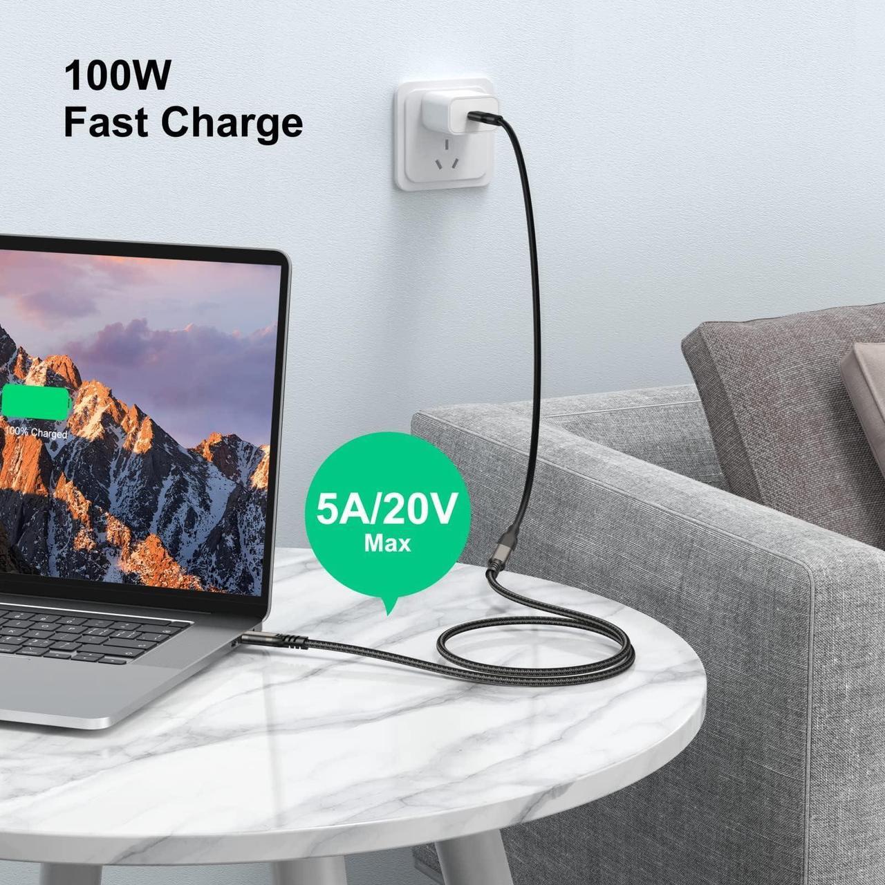 Alt view image 3 of 7 - Hannord USB C Extension Cable, Nylon braided USB3.2 Type-C Male to Female Cord 20Gbps Sync Transfer 5A PD 100W Fast Charging Compatible with MacBook Laptop Tablet Mobile Phone SSD,  5 ft.