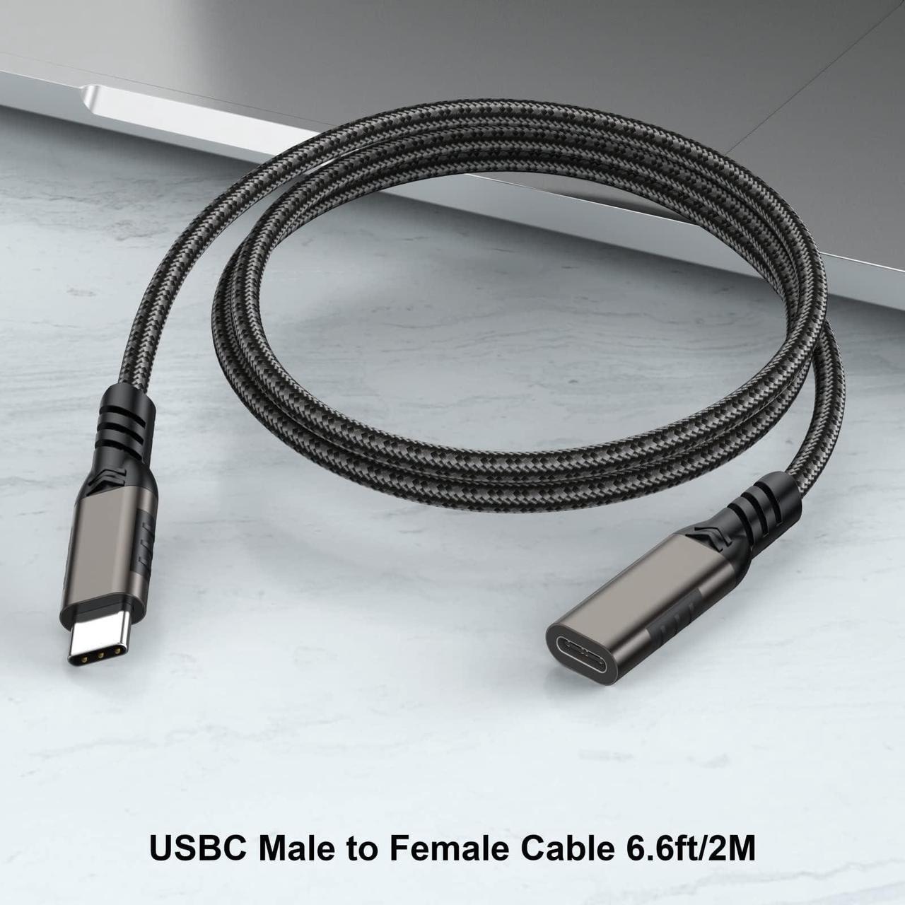 Alt view image 7 of 7 - Hannord USB C Extension Cable, Nylon braided USB3.2 Type-C Male to Female Cord 20Gbps Sync Transfer 5A PD 100W Fast Charging Compatible with MacBook Laptop Tablet Mobile Phone SSD,  5 ft.