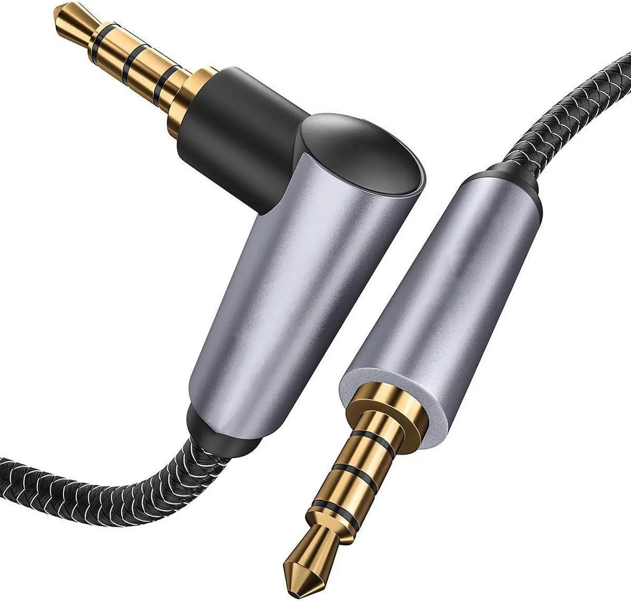 Main image of Hannord 3.5mm Audio Cable 90 Degree AUX Cable Right Angle 4-Pole Headphone Cable Male to Male Nylon Braid Aux Cord for Smartphone,Tablets,Phone etc-Grey 10 ft.