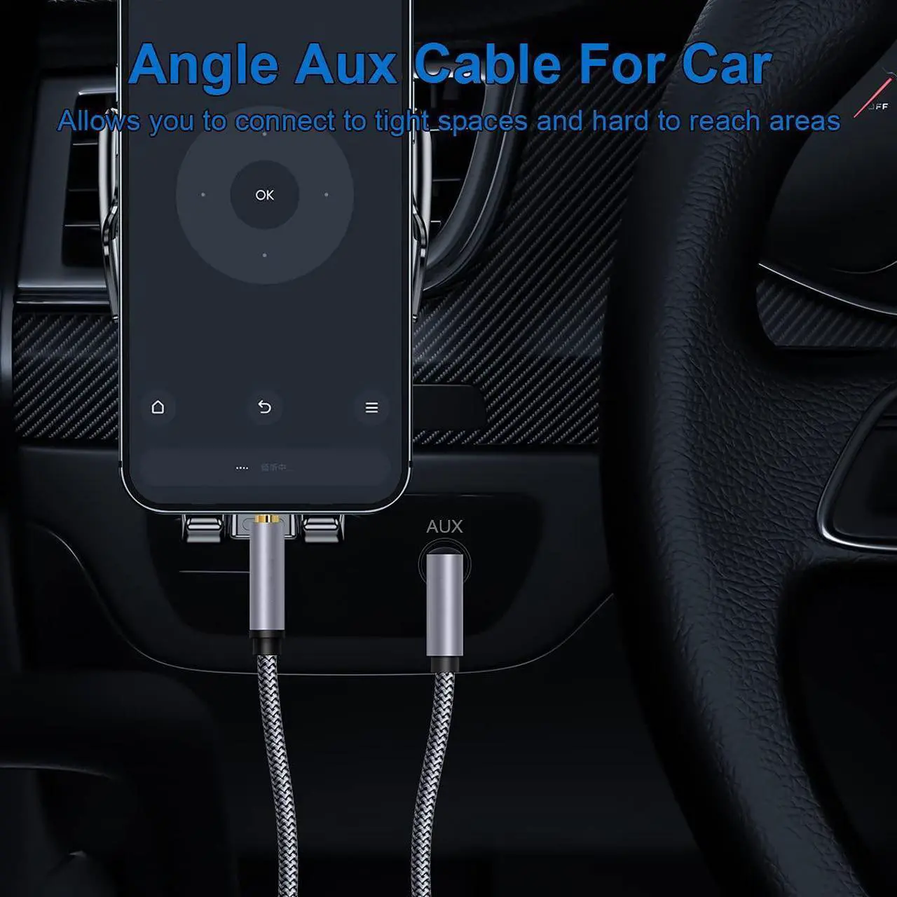 Alt view image 5 of 7 - Hannord 3.5mm Audio Cable 90 Degree AUX Cable Right Angle 4-Pole Headphone Cable Male to Male Nylon Braid Aux Cord for Smartphone,Tablets,Phone etc-Grey 10 ft.