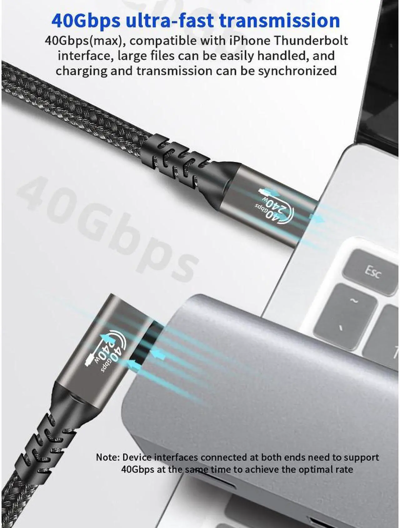 Alt view image 5 of 7 - Hannord USB4.0 Fast Charging Data Cable, Thunderbolt 4 Cable, USB-C to USB-C Cable, 240w Charging Cord, Supports 8K@60Hz Display & 40Gbps Data Transfer Braided Cable For Laptop MacBooks Pro 3.3 ft.