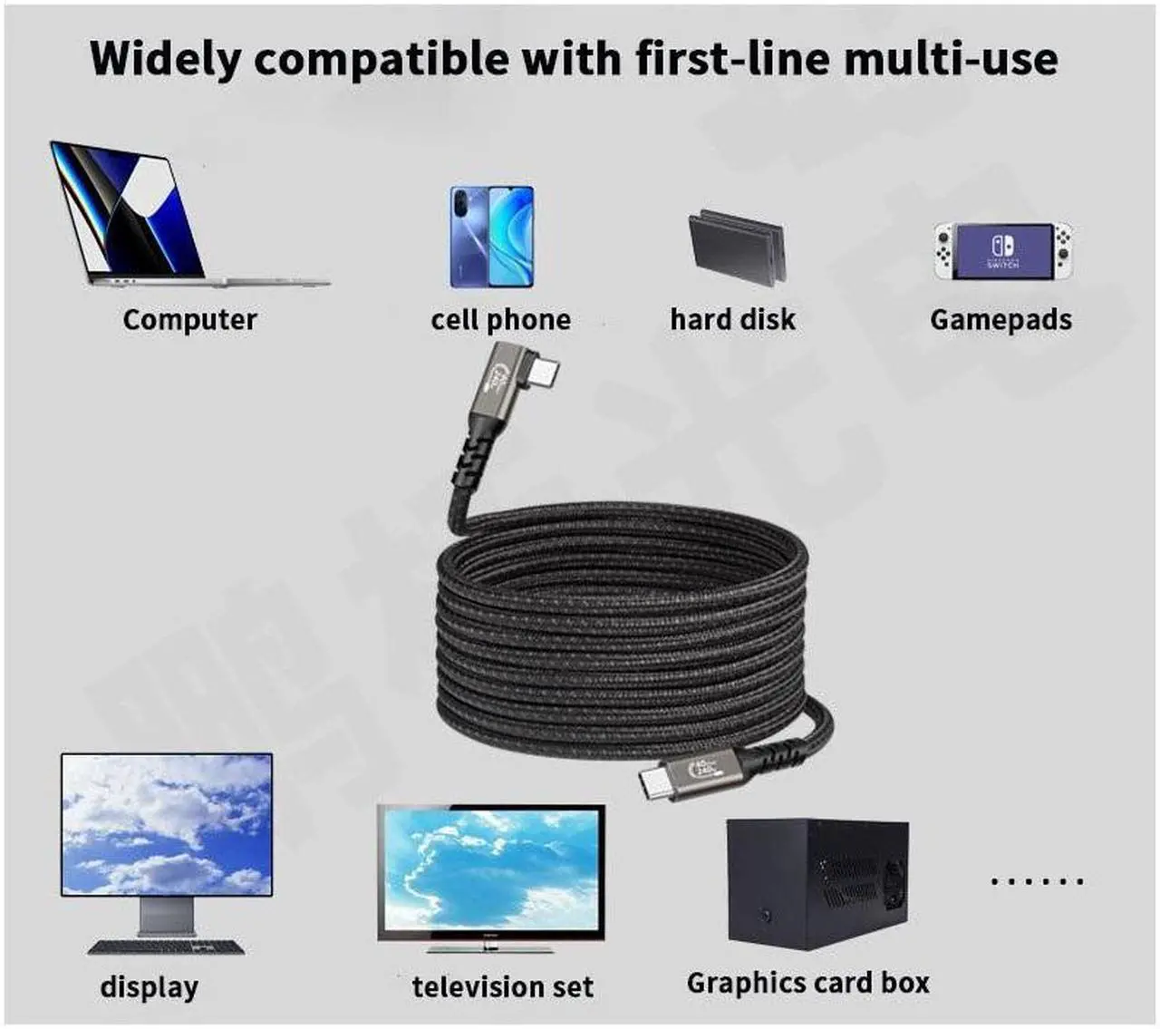 Alt view image 6 of 7 - Hannord USB4.0 Fast Charging Data Cable, Thunderbolt 4 Cable, USB-C to USB-C Cable, 240w Charging Cord, Supports 8K@60Hz Display & 40Gbps Data Transfer Braided Cable For Laptop MacBooks Pro 3.3 ft.