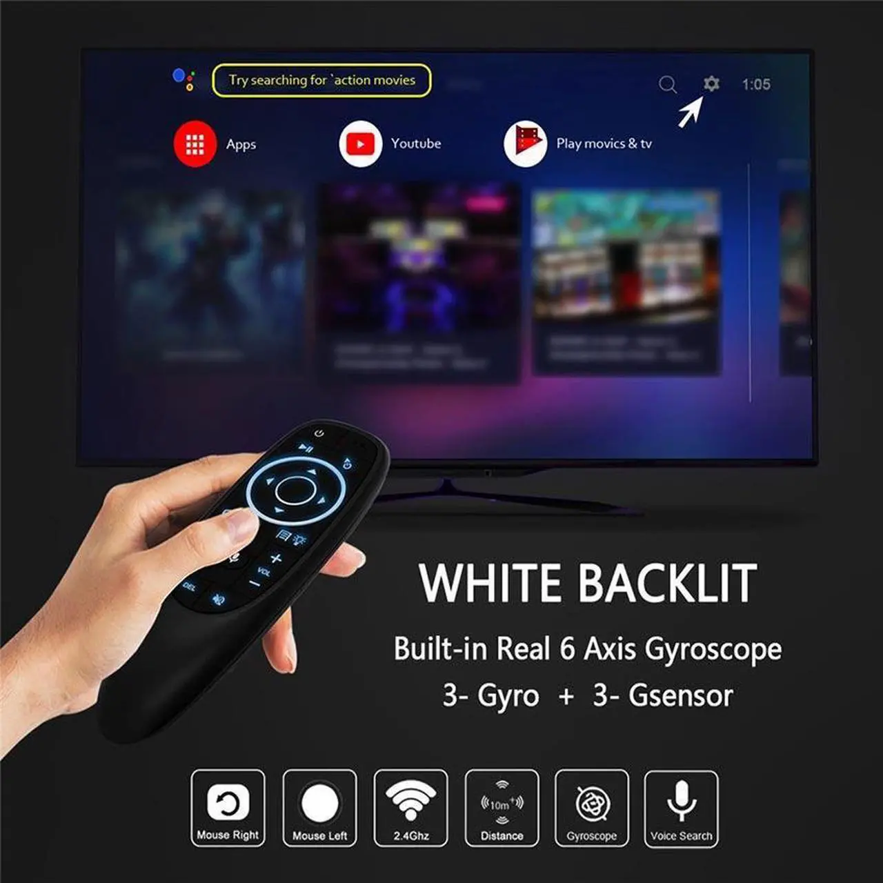 Alt view image 6 of 6 - Hannord G10S Air Mouse Remote Control, Voice Remote 2.4G RF Wireless Remote Control with 6-Axis Gyroscope IR Learning, USB Air Mouse Remote for PC Smart TV Android Box HTPC Laptop Projector