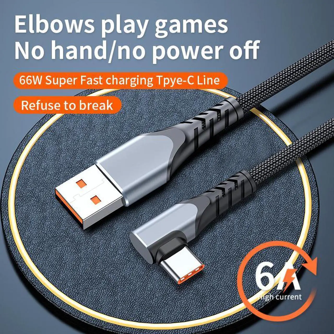 Alt view image 7 of 7 - Hannord  USB C Cable 90 Degree Braided 66W 6A Fast Charging Cord for iPhone 15/Galaxy S10/Pixel 7 and More 3.3ft Grey