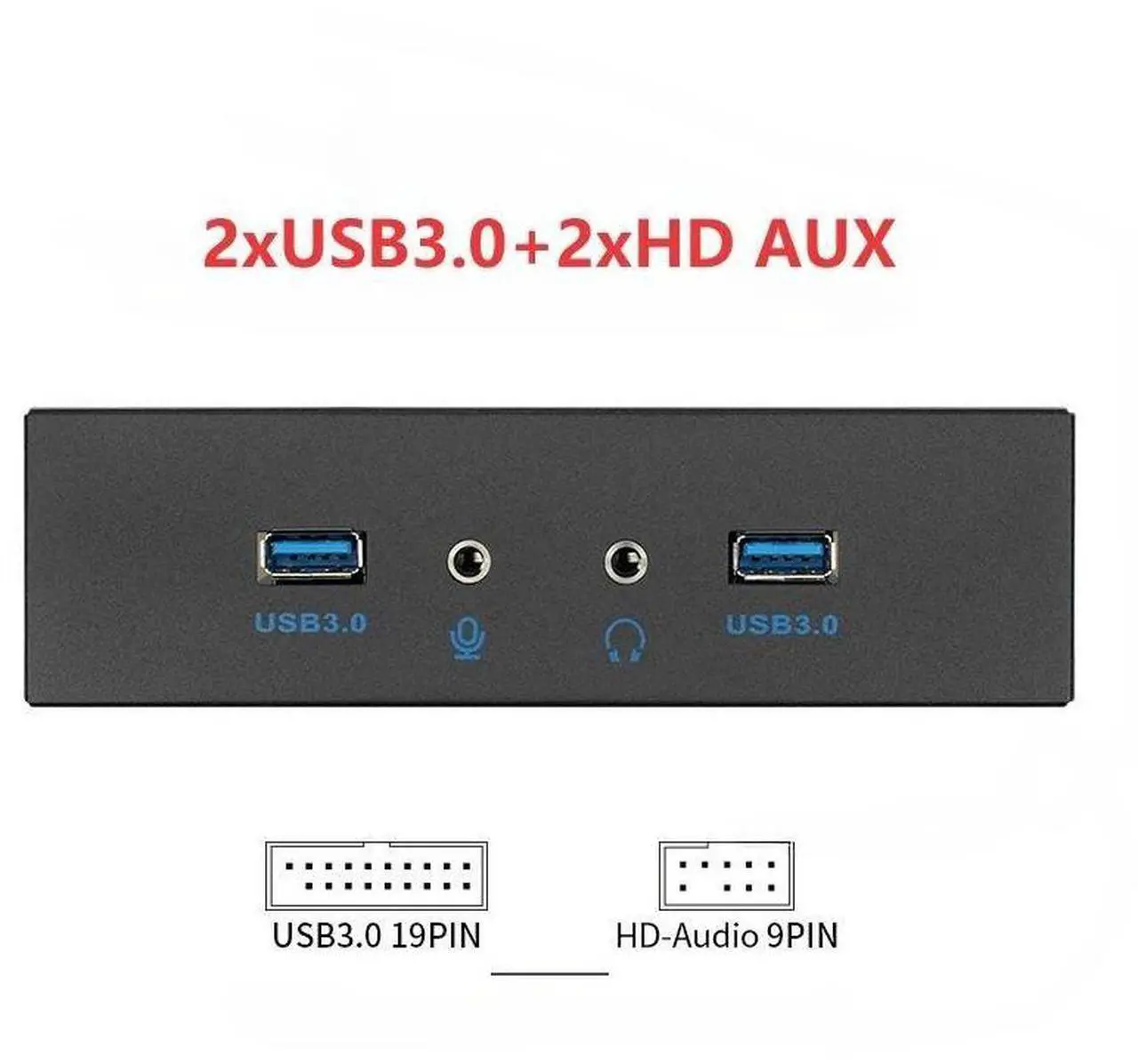 Alt view image 2 of 7 - Hannord Floppy Bay High Speed 5 Gbps 20Pin 2 Port USB 3.0 Hub HD Audio 3.5mm Earphone Jack Mic Interface PC Front Panel Adapter for Computer Case
