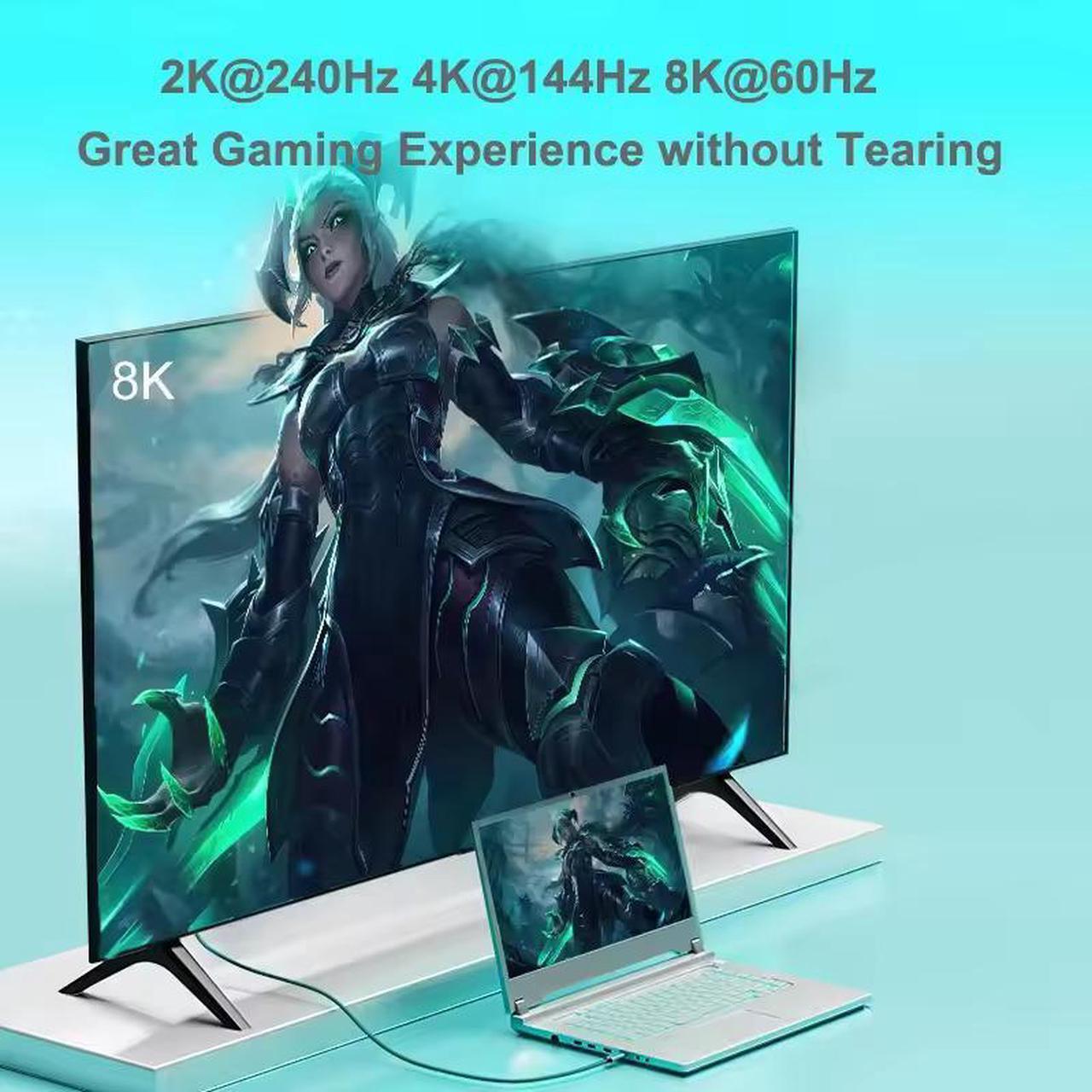 Alt view image 4 of 7 - Hannord USB C to DisplayPort 1.4 Cable (Support 8K@60Hz, 4K@144Hz, 2K@240Hz) Thunderbolt 3/4 Type C to DP Cord Compatible with MacBook, Mac mini, XPS, iPad, iPhone 15/16 10 ft.