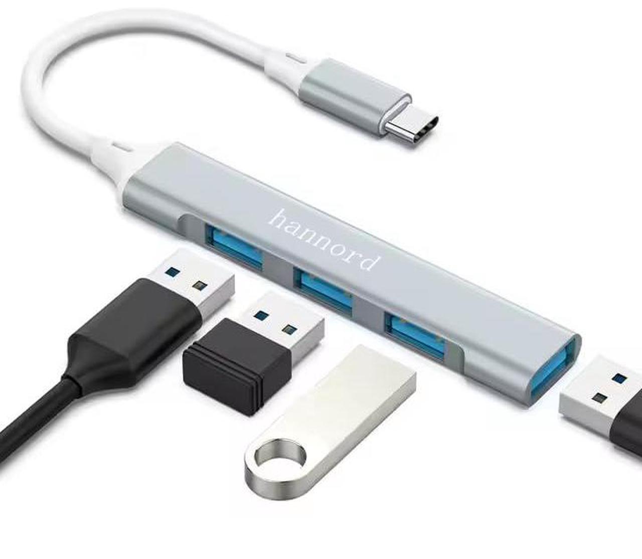 Main image of Hannord USB-C to 4-Port USB Hub Adapter  1 USB 3.0 + 3 USB 2.0 Ports, Portable 5Gbps Slim Type-C Splitter for MacBook Pro/Air, Chromebook, Windows Laptops(Gray)