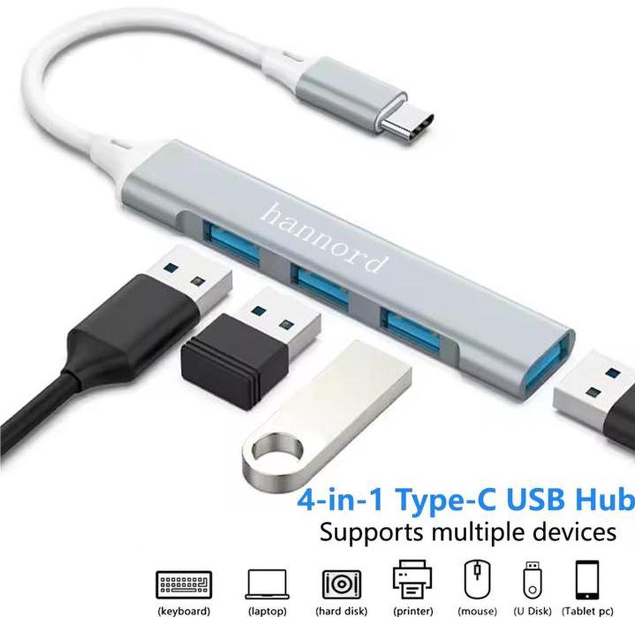 Alt view image 6 of 6 - Hannord USB-C to 4-Port USB Hub Adapter  1 USB 3.0 + 3 USB 2.0 Ports, Portable 5Gbps Slim Type-C Splitter for MacBook Pro/Air, Chromebook, Windows Laptops(Gray)