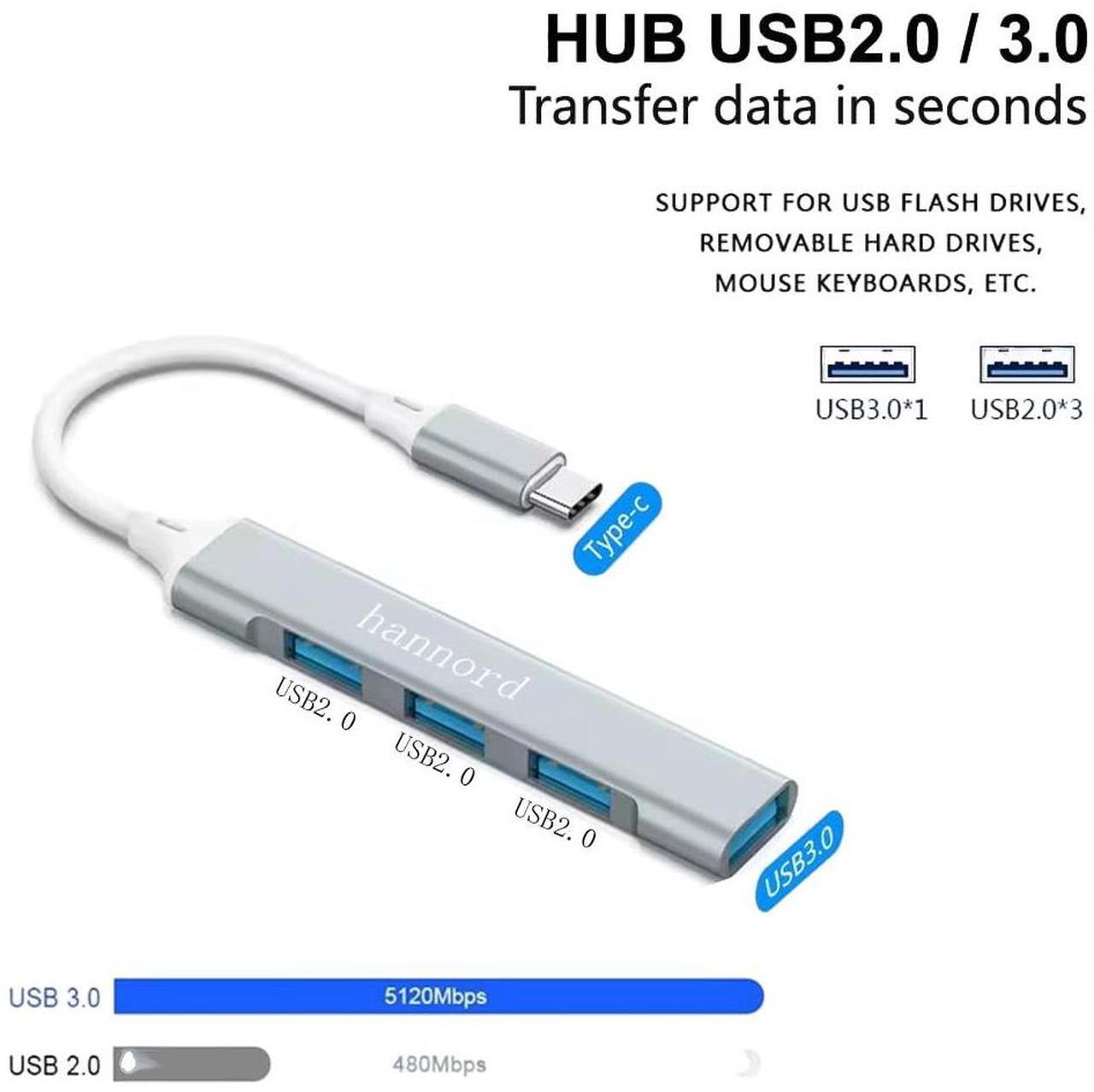 Alt view image 4 of 6 - Hannord USB-C to 4-Port USB Hub Adapter  1 USB 3.0 + 3 USB 2.0 Ports, Portable 5Gbps Slim Type-C Splitter for MacBook Pro/Air, Chromebook, Windows Laptops(Gray)