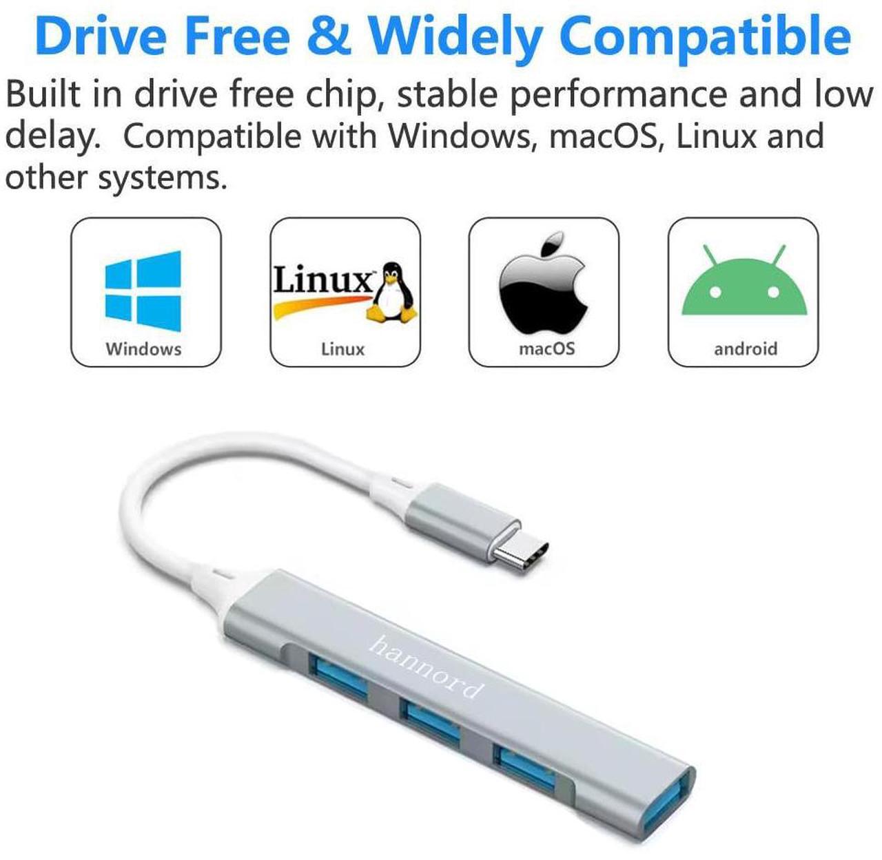 Alt view image 3 of 6 - Hannord USB-C to 4-Port USB Hub Adapter  1 USB 3.0 + 3 USB 2.0 Ports, Portable 5Gbps Slim Type-C Splitter for MacBook Pro/Air, Chromebook, Windows Laptops(Gray)