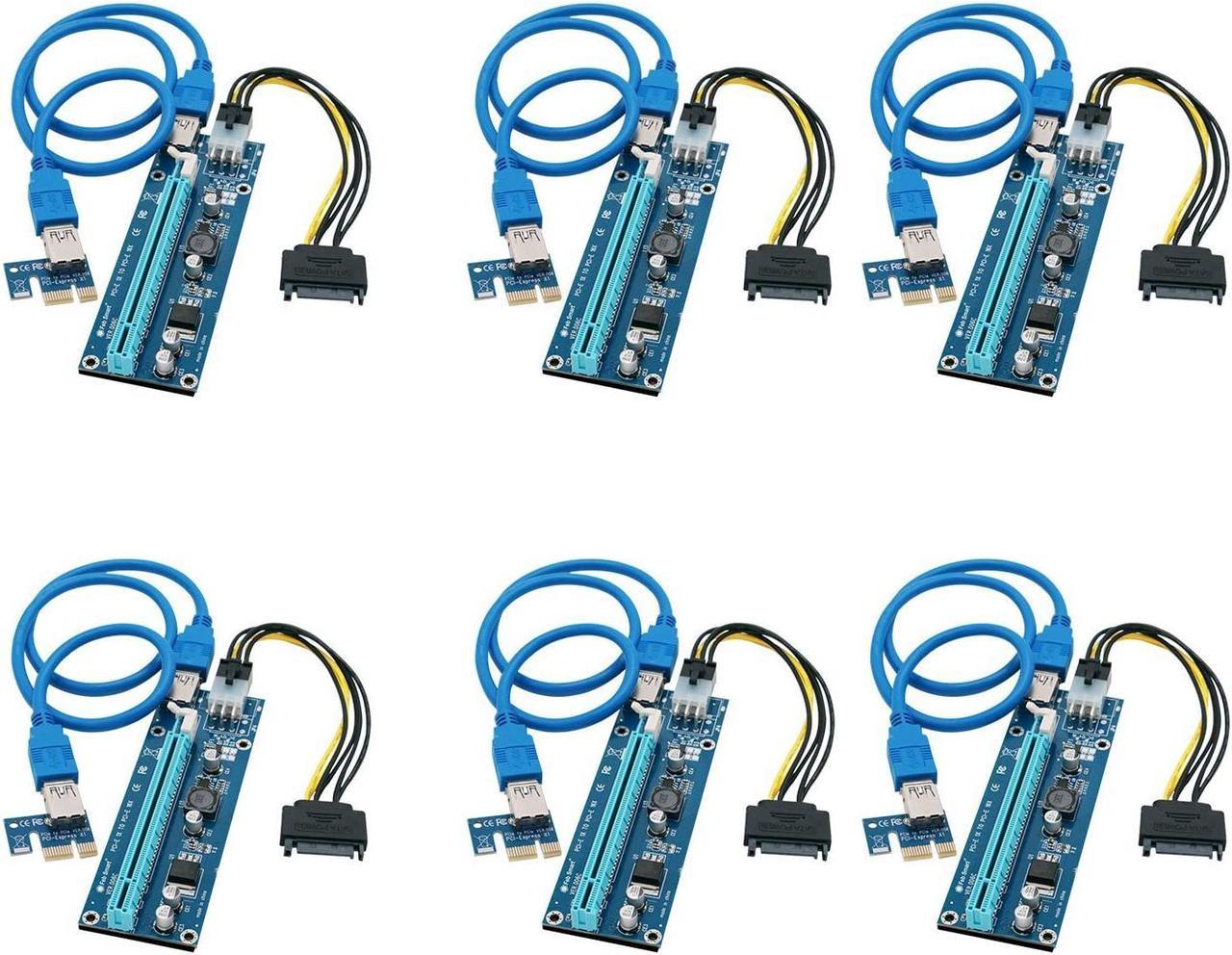 PCI-E Riser for Bitcoin Litecoin ETH Coin Mining 6 PIN Powered PCIE Extension Cable GPU Riser Ethereum Mining ETH GPU Extension Cable PCIEX1 to PCIE X16 Extender V006C GPU Riser(6 PCS)