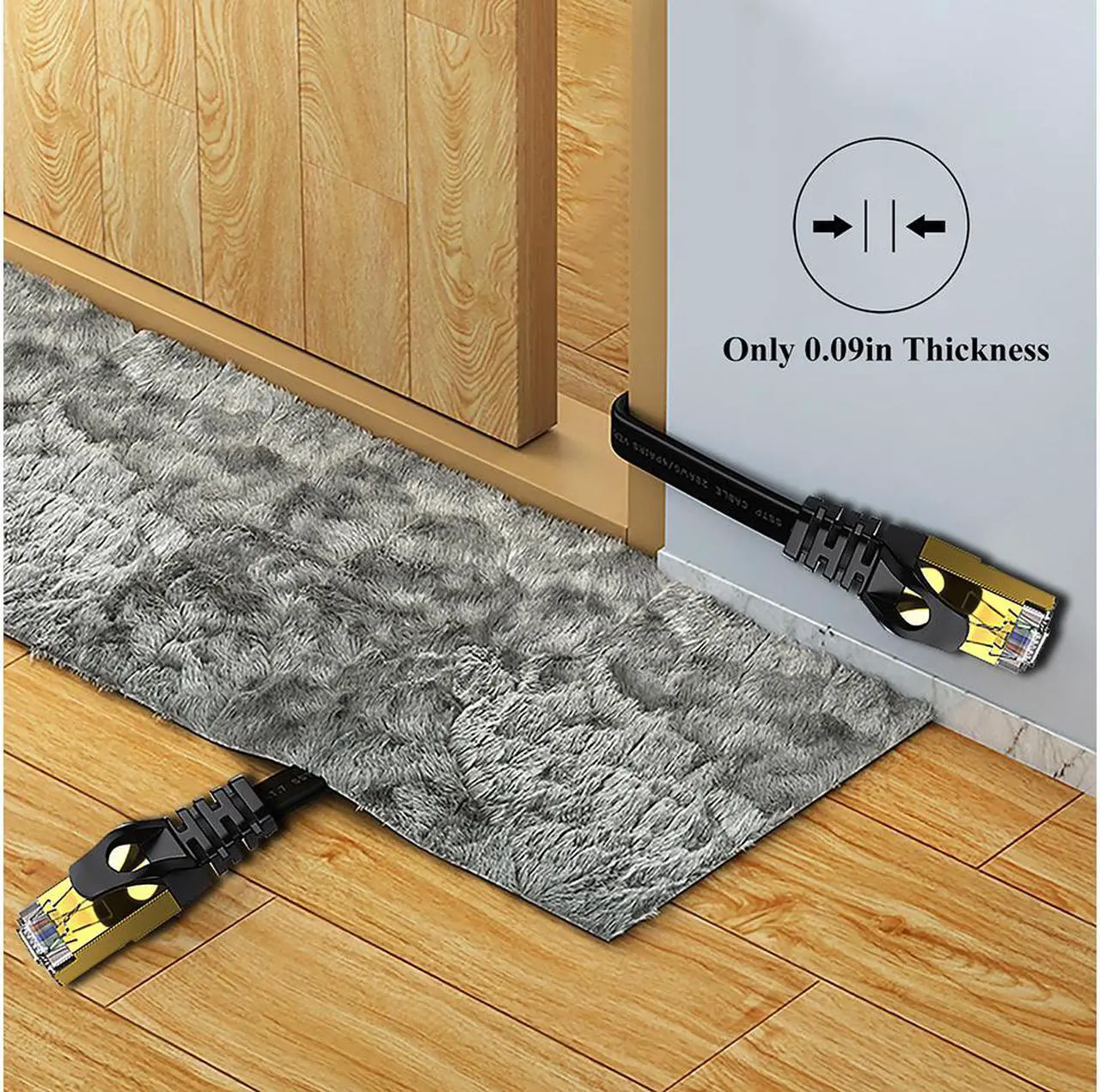 Alt view image 6 of 7 - CAT 7 Ethernet Cable 5 ft Black Flat Gigabit RJ45 LAN Wire High-Speed Patch Cord with Clips for Gaming, Switch, Modem, Router, Coupler-2Pack