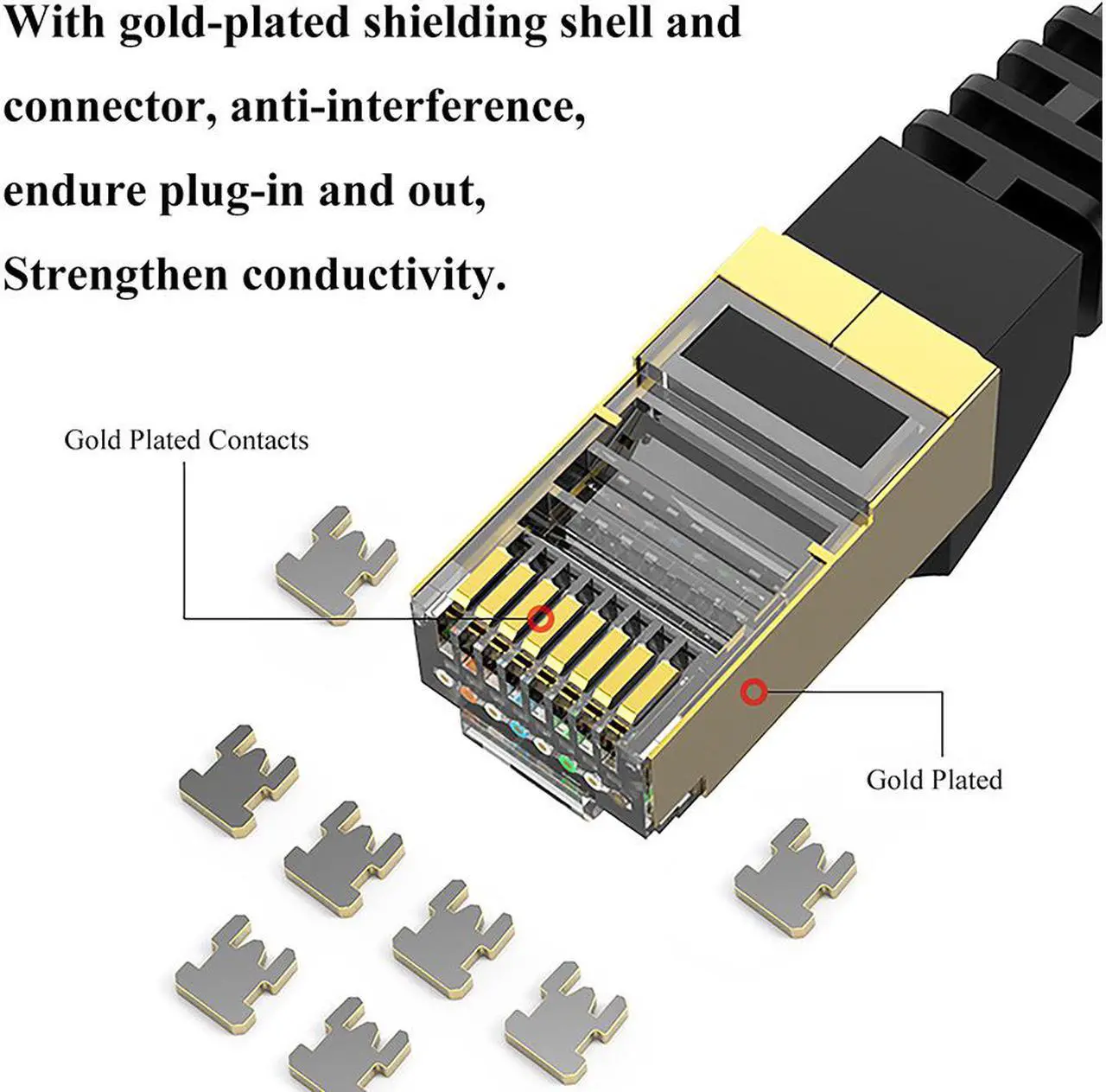 Alt view image 4 of 7 - CAT 7 Ethernet Cable 5 ft Black Flat Gigabit RJ45 LAN Wire High-Speed Patch Cord with Clips for Gaming, Switch, Modem, Router, Coupler-2Pack