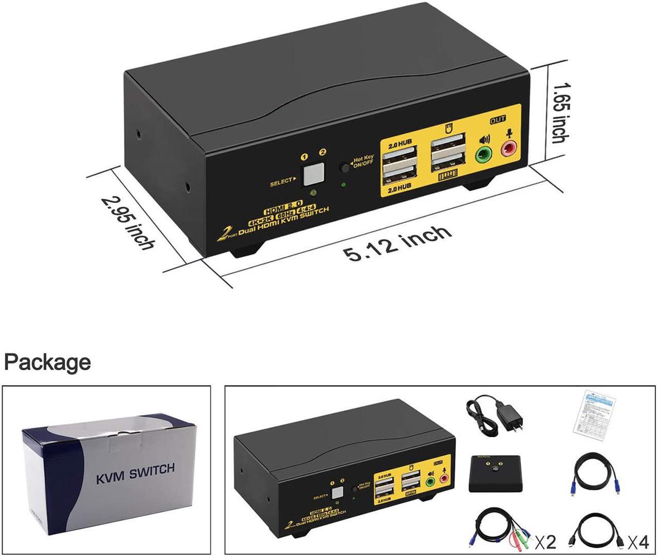 Alt view image 7 of 7 - HDMI KVM Switch 2 Port Dual Monitor 4K 60Hz, 2x2 PC Monitor Keyboard Mouse Selector with Audio and 2 USB 2.0 HUB