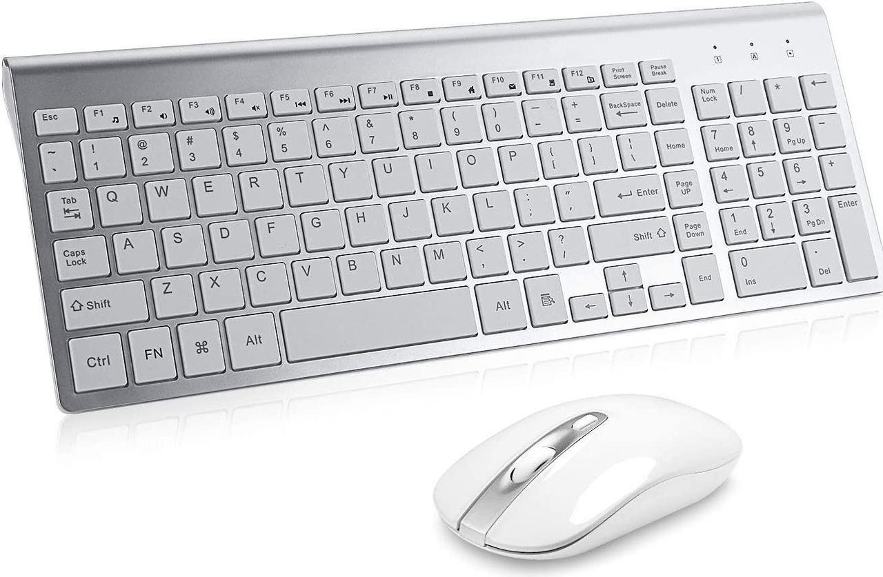 Wireless Keyboard Mouse Combo, Cimetech Compact Full Size Wireless Keyboard and Mouse Set 2.4G Ultra-Thin Sleek Design for Windows, Computer, Desktop, PC, Notebook, Laptop – Silver