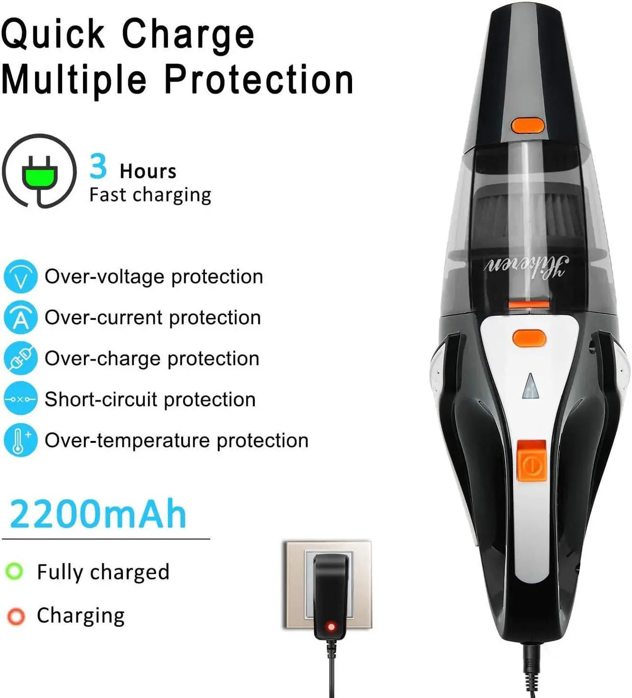 Alt view image 6 of 7 - Handheld Vacuum, 7Kpa Powerful Cyclonic Suction Wet & Dry Vacuum Cleaner, Cordless Handheld Vacuum with Stainless Steel HEPA Filter, Rechargeable Portable Handheld Vac with Lithium Battery