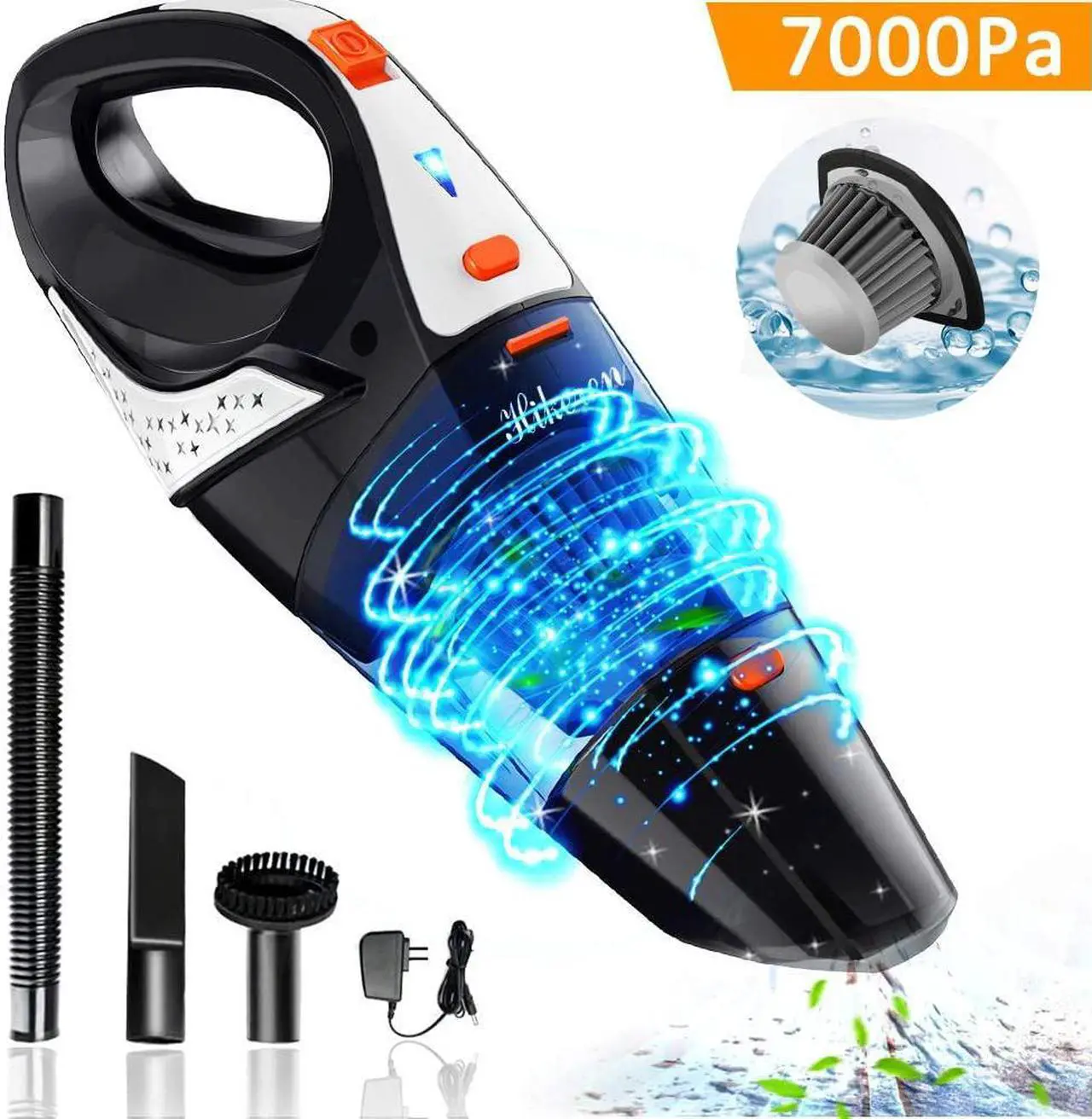 Main image of Handheld Vacuum, 7Kpa Powerful Cyclonic Suction Wet & Dry Vacuum Cleaner, Cordless Handheld Vacuum with Stainless Steel HEPA Filter, Rechargeable Portable Handheld Vac with Lithium Battery