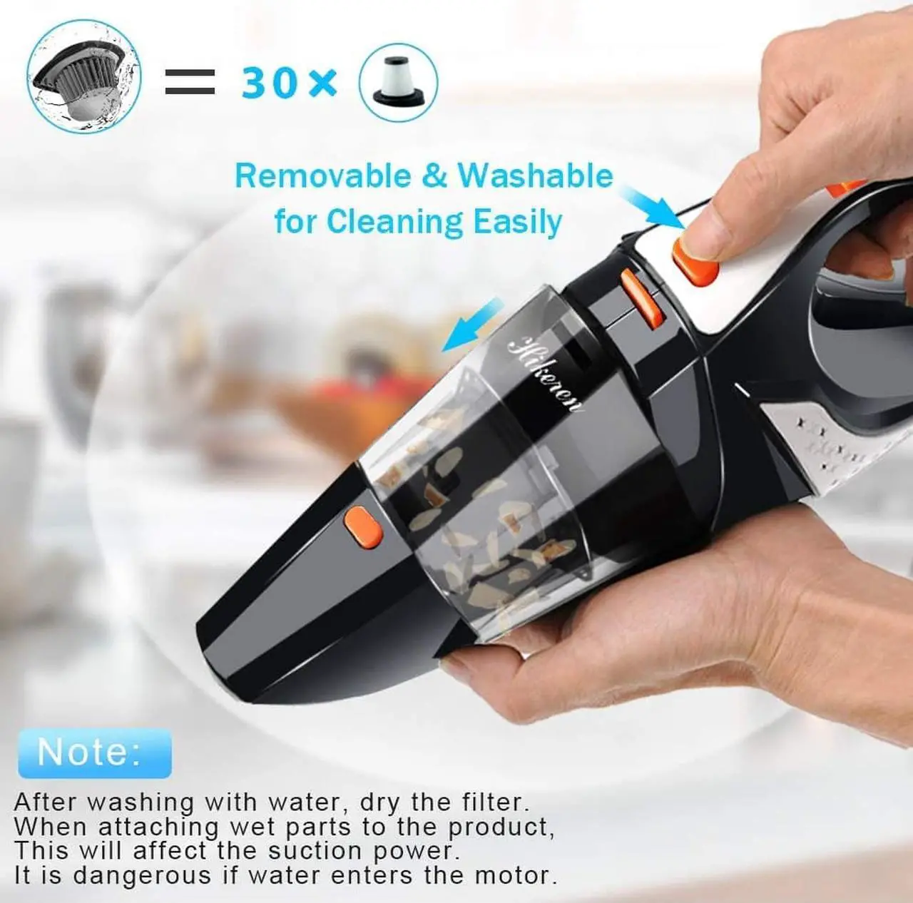 Alt view image 4 of 7 - Handheld Vacuum, 7Kpa Powerful Cyclonic Suction Wet & Dry Vacuum Cleaner, Cordless Handheld Vacuum with Stainless Steel HEPA Filter, Rechargeable Portable Handheld Vac with Lithium Battery