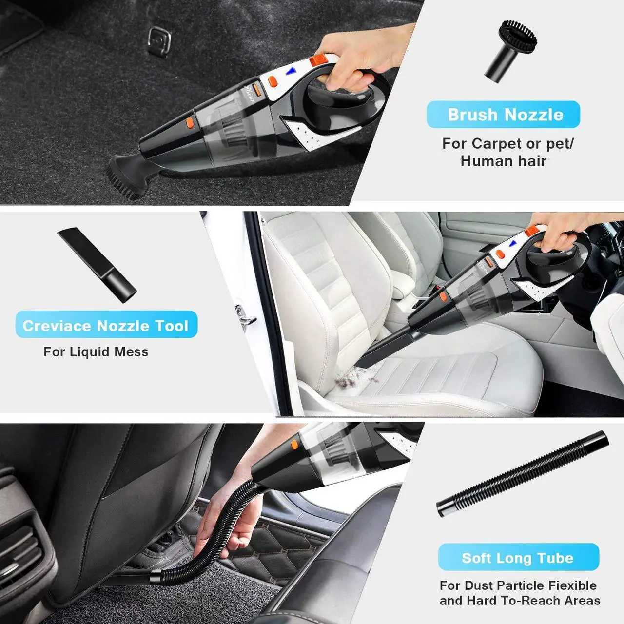 Alt view image 2 of 7 - Handheld Vacuum, 7Kpa Powerful Cyclonic Suction Wet & Dry Vacuum Cleaner, Cordless Handheld Vacuum with Stainless Steel HEPA Filter, Rechargeable Portable Handheld Vac with Lithium Battery