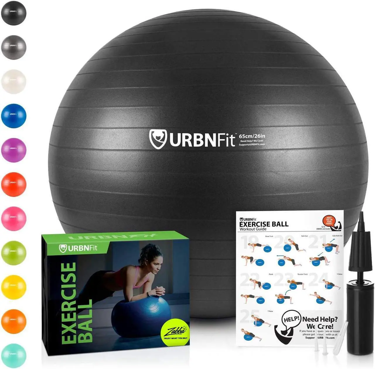 Main image of Exercise Ball (Multiple Sizes) for Fitness, Stability, Balance & Yoga - Workout Guide & Quick Pump Included - Anti Burst Professional Quality Design