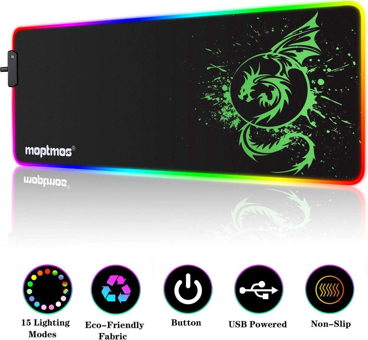 RGB Gaming Mouse Pad, Soft Extra Large LED Mouse Pad with 15 Lighting Modes,Anime Dragon Mouse Pad Mat,Smooth Surface Waterproof Gamer Mouse Pad for Computer 31.5 X 12 Inch (Green)