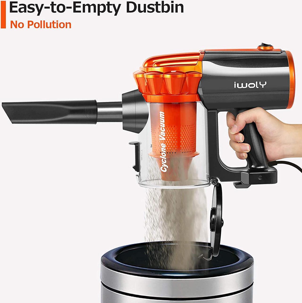Alt view image 5 of 6 - Stick Vacuum Cleaner Corded 23ft,  Small Handheld Hardwood Floor Vacuum with HEPA Filter for Household Vacuum Cleaners, Adjustable Lightweight Vacuum Cleaner Pet Hair with Three Brush Head-Orange