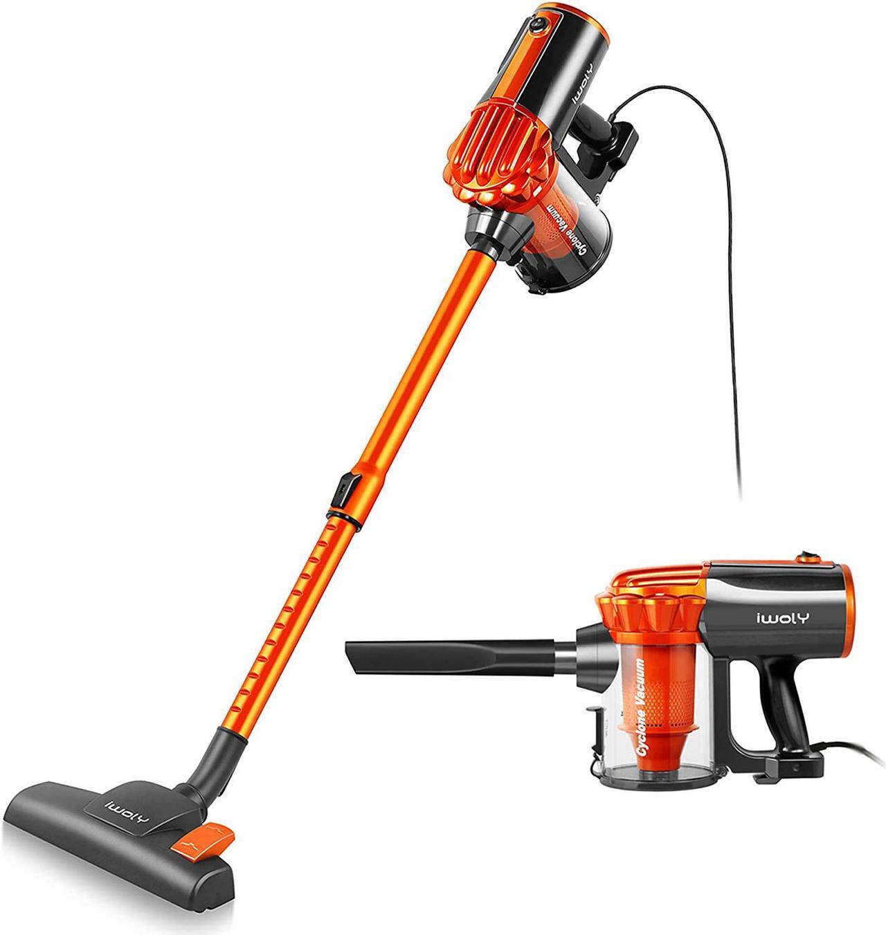 Main image of Stick Vacuum Cleaner Corded 23ft,  Small Handheld Hardwood Floor Vacuum with HEPA Filter for Household Vacuum Cleaners, Adjustable Lightweight Vacuum Cleaner Pet Hair with Three Brush Head-Orange