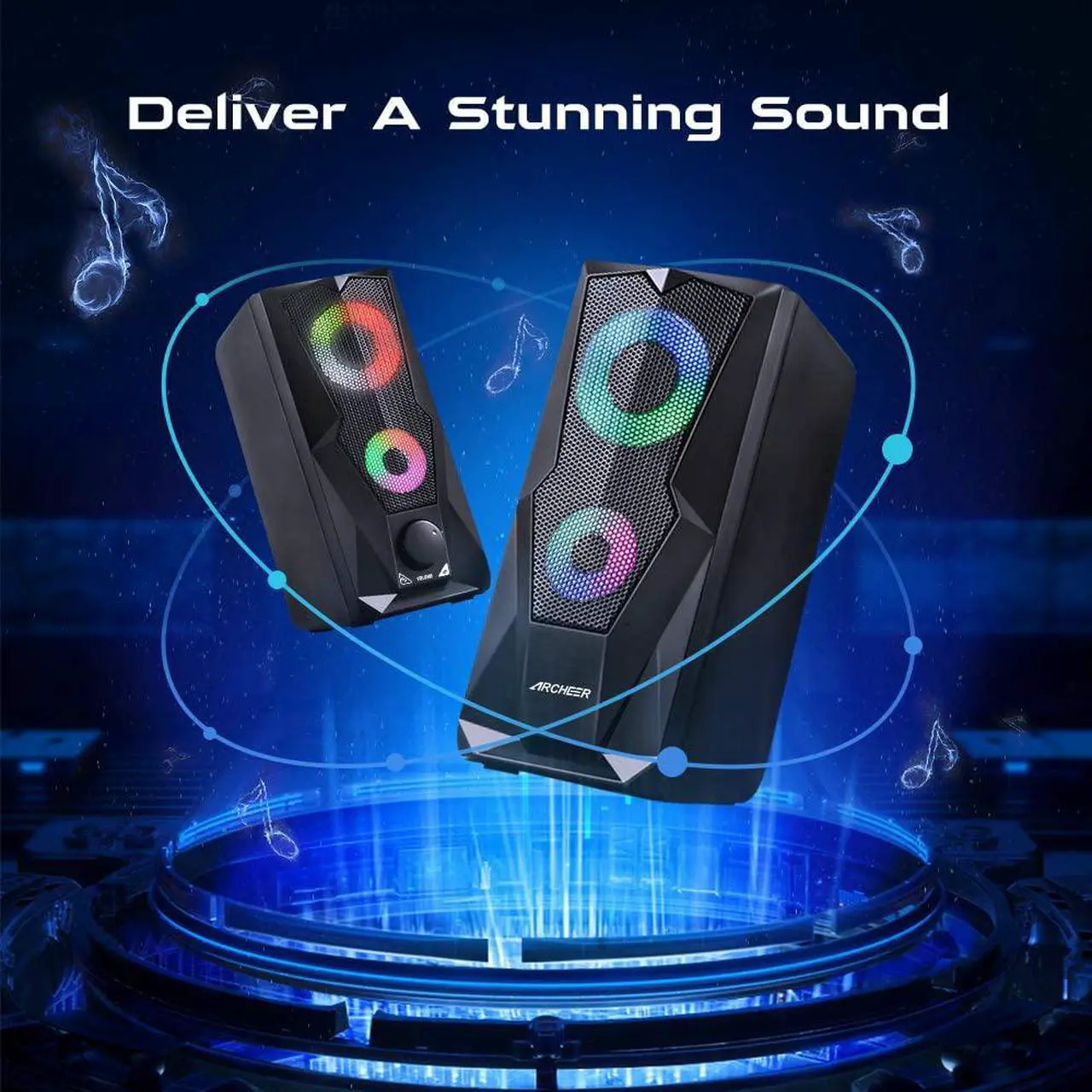 Alt view image 2 of 7 - Computer Speakers 10W RGB Gaming PC Speaker with Enhanced Stereo Colorful LED Light, Dual-Channel Multimedia USB Powered Gaming Speakers for PC Desktop Laptop Tablet Smartphones.