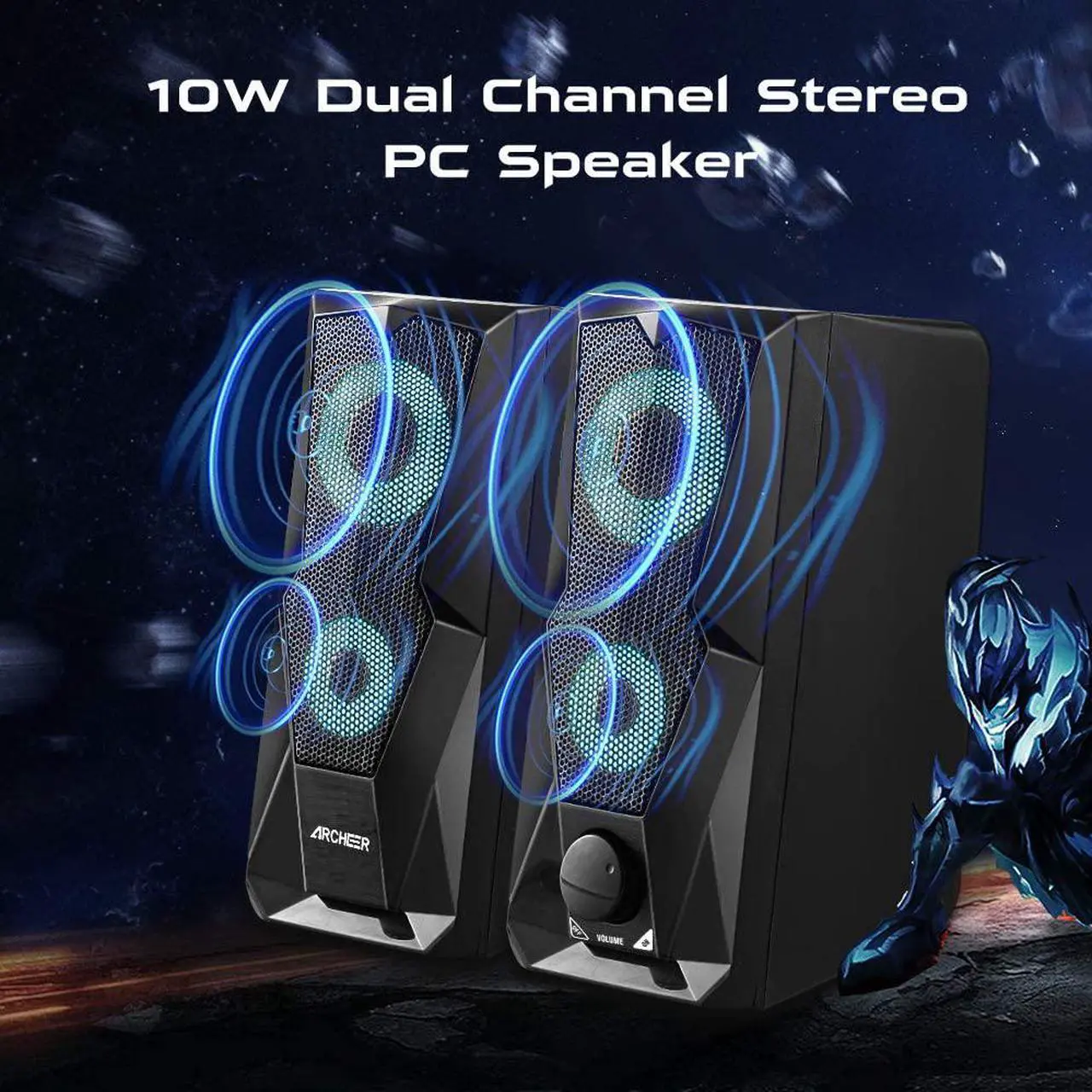 Alt view image 7 of 7 - Computer Speakers 10W RGB Gaming PC Speaker with Enhanced Stereo Colorful LED Light, Dual-Channel Multimedia USB Powered Gaming Speakers for PC Desktop Laptop Tablet Smartphones.
