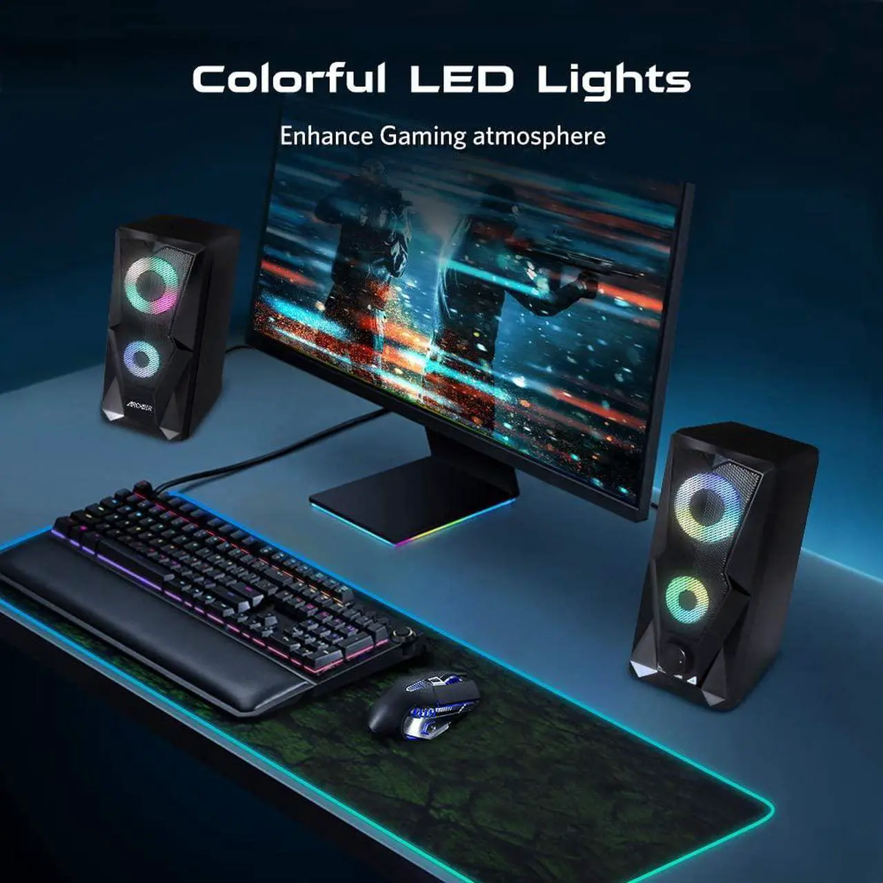 Alt view image 5 of 7 - Computer Speakers 10W RGB Gaming PC Speaker with Enhanced Stereo Colorful LED Light, Dual-Channel Multimedia USB Powered Gaming Speakers for PC Desktop Laptop Tablet Smartphones.