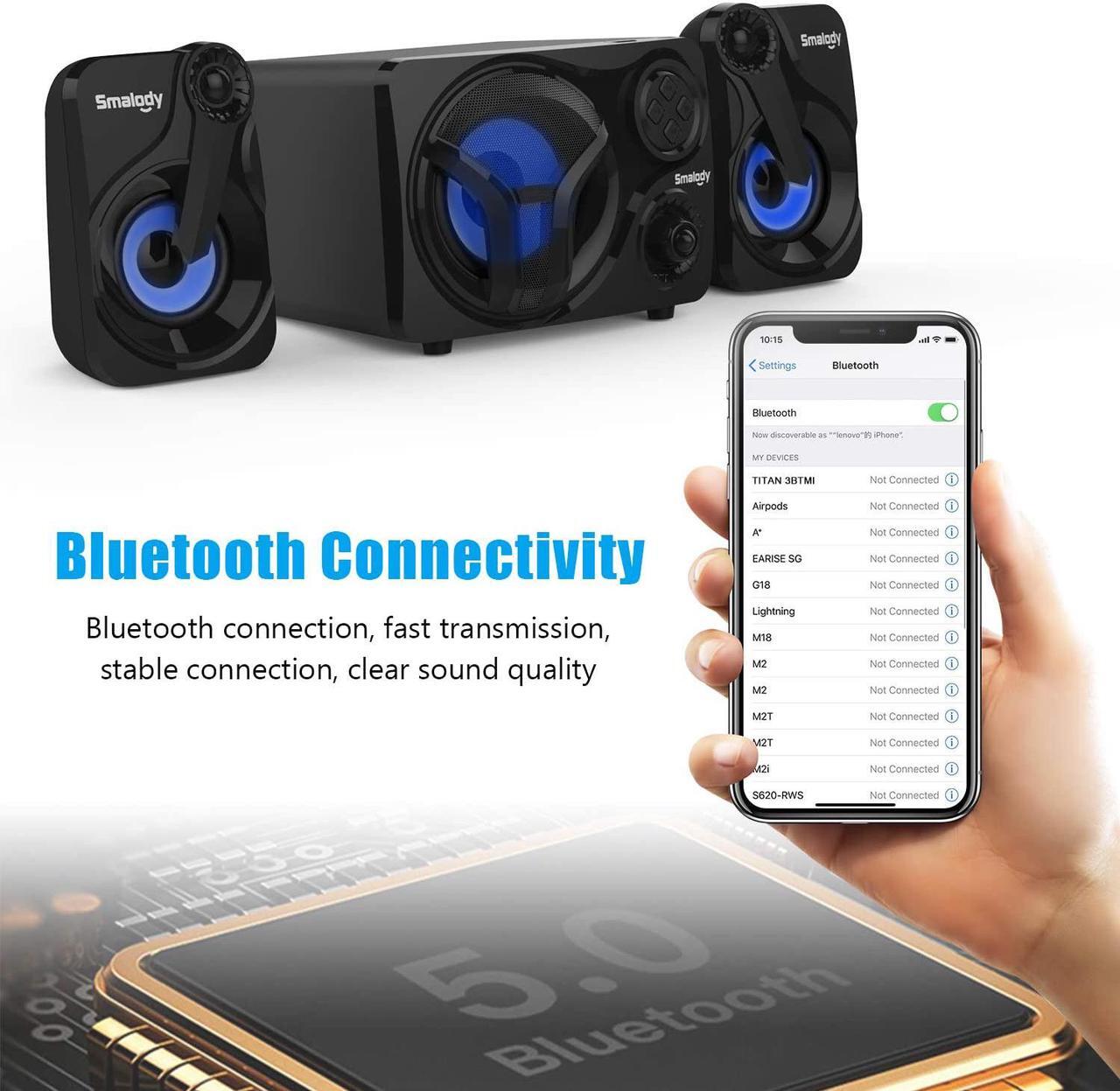 Alt view image 4 of 7 - Computer Speakers with Subwoofer, 2.1 Powered Sound System, Cool Colorful LED, Multimedia Speaker with Bluetooth/Line-in/FM/USB&TF Slot, Compatible with Gaming PC, Desktop, Laptop (2.1ch)