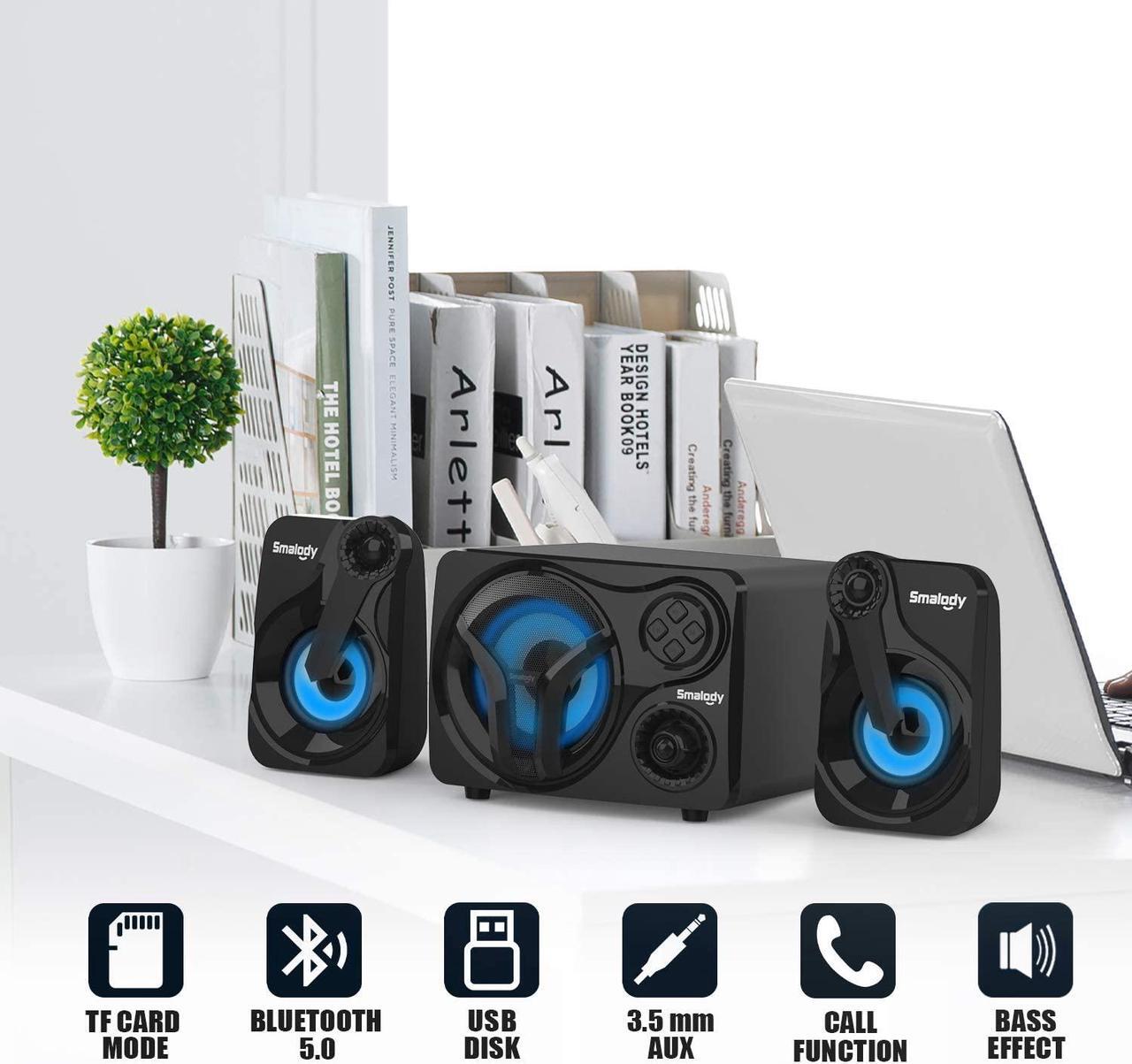 Alt view image 6 of 7 - Computer Speakers with Subwoofer, 2.1 Powered Sound System, Cool Colorful LED, Multimedia Speaker with Bluetooth/Line-in/FM/USB&TF Slot, Compatible with Gaming PC, Desktop, Laptop (2.1ch)