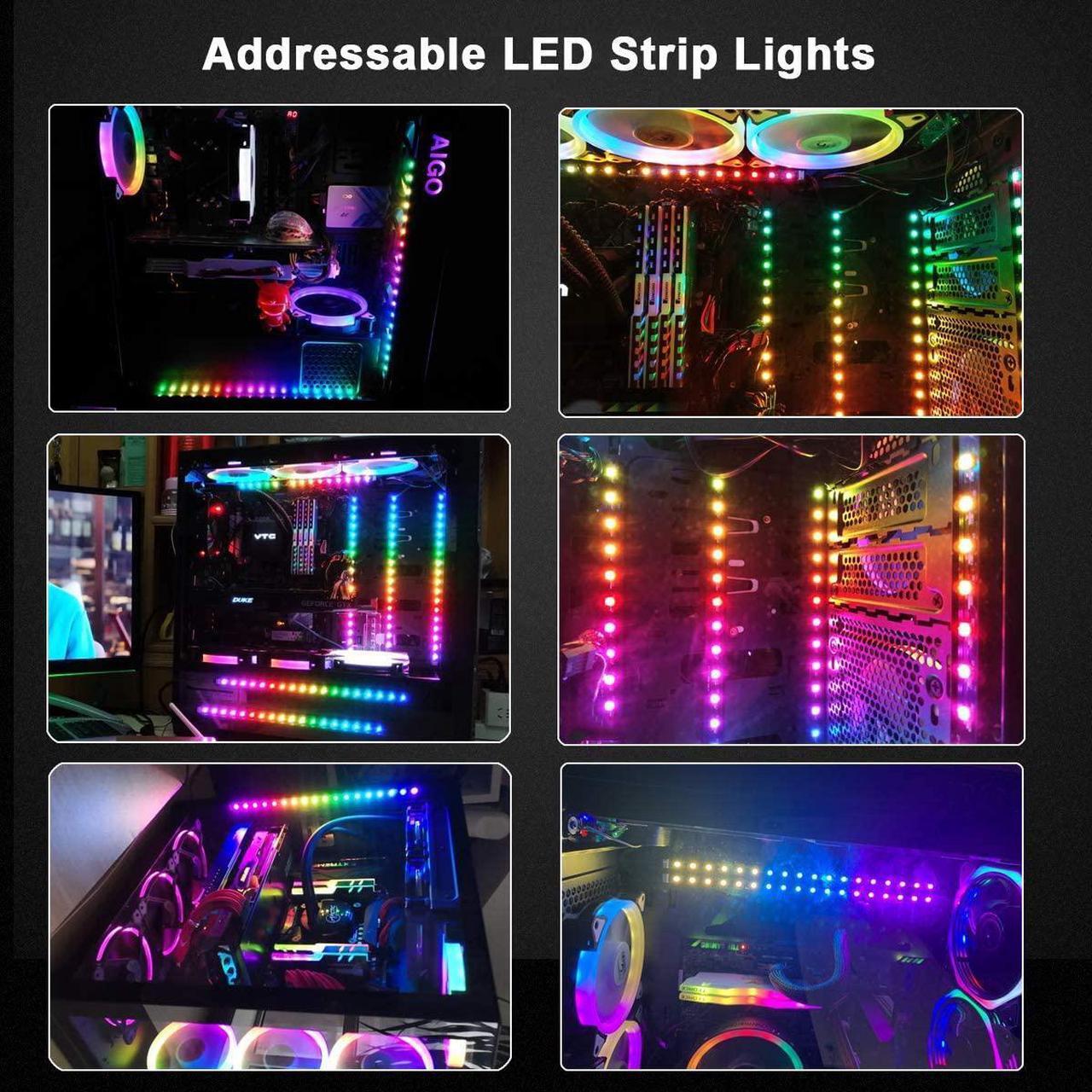 Alt view image 2 of 6 - Addressable PC RGB LED Strip, Magnetic Rainbow PC Case Lighting, 2PCS Strips 42LEDs for 5V 3-pin ARGB LED headers, for ASUS Aura SYNC, Gigabyte RGB Fusion, MSI Mystic Light Sync Motherboard
