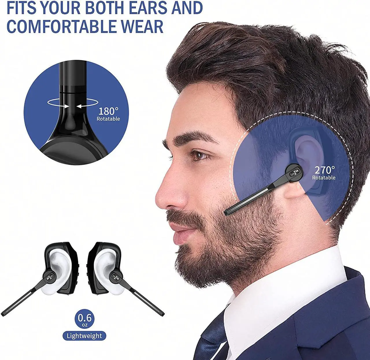 Alt view image 3 of 7 - Bluetooth Headset, Jelly Comb Noise Canceling Wireless Earpiece with CVC8.0 Dual Mic, Hands-Free Earphone for Driving/Business/Office, Compatible iPhone Android Cell Phones Laptop