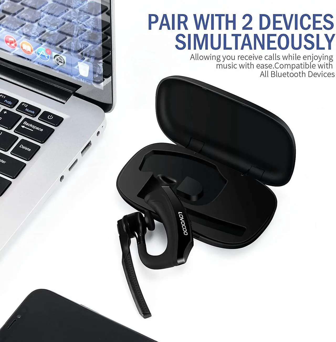 Alt view image 5 of 7 - Bluetooth Headset, Jelly Comb Noise Canceling Wireless Earpiece with CVC8.0 Dual Mic, Hands-Free Earphone for Driving/Business/Office, Compatible iPhone Android Cell Phones Laptop
