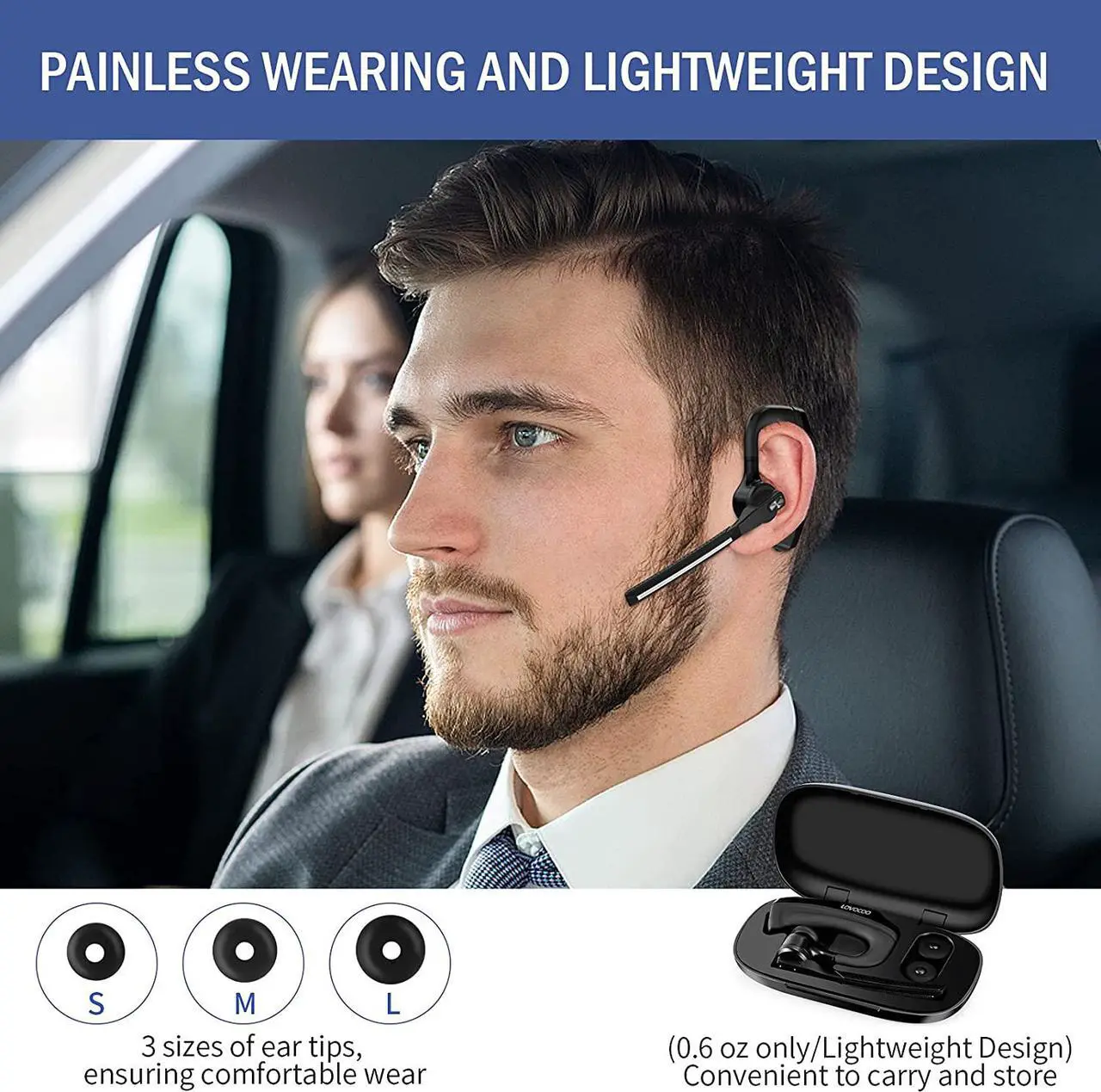 Alt view image 6 of 7 - Bluetooth Headset, Jelly Comb Noise Canceling Wireless Earpiece with CVC8.0 Dual Mic, Hands-Free Earphone for Driving/Business/Office, Compatible iPhone Android Cell Phones Laptop