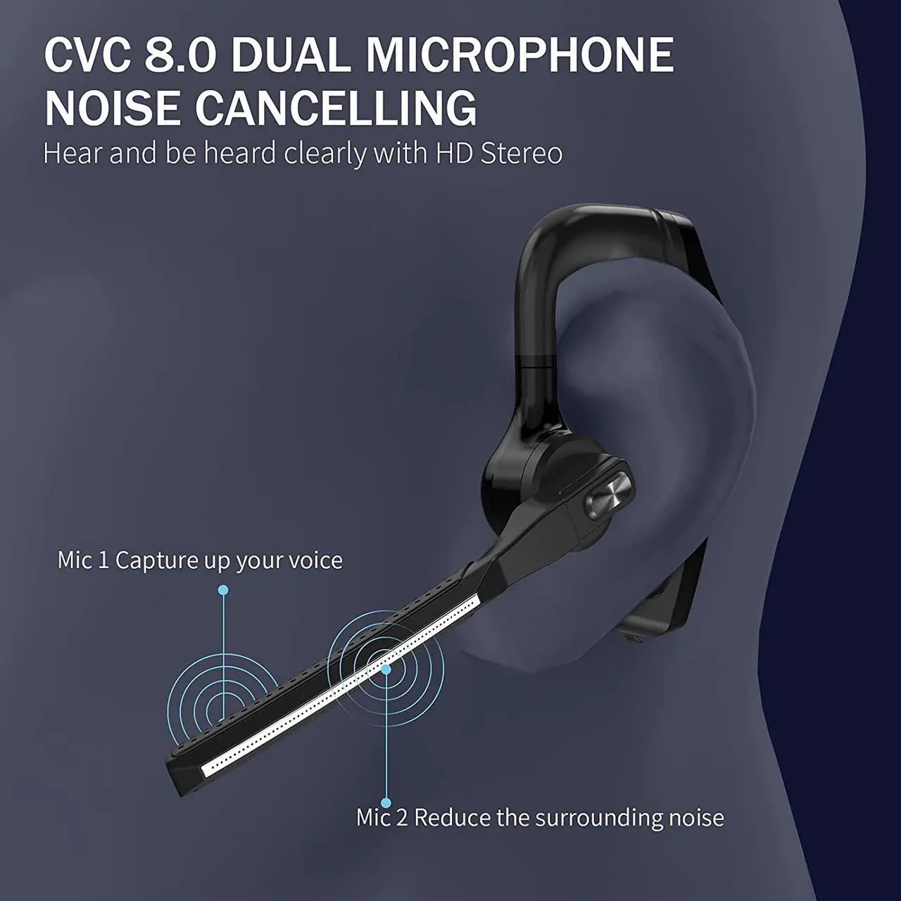 Alt view image 4 of 7 - Bluetooth Headset, Jelly Comb Noise Canceling Wireless Earpiece with CVC8.0 Dual Mic, Hands-Free Earphone for Driving/Business/Office, Compatible iPhone Android Cell Phones Laptop