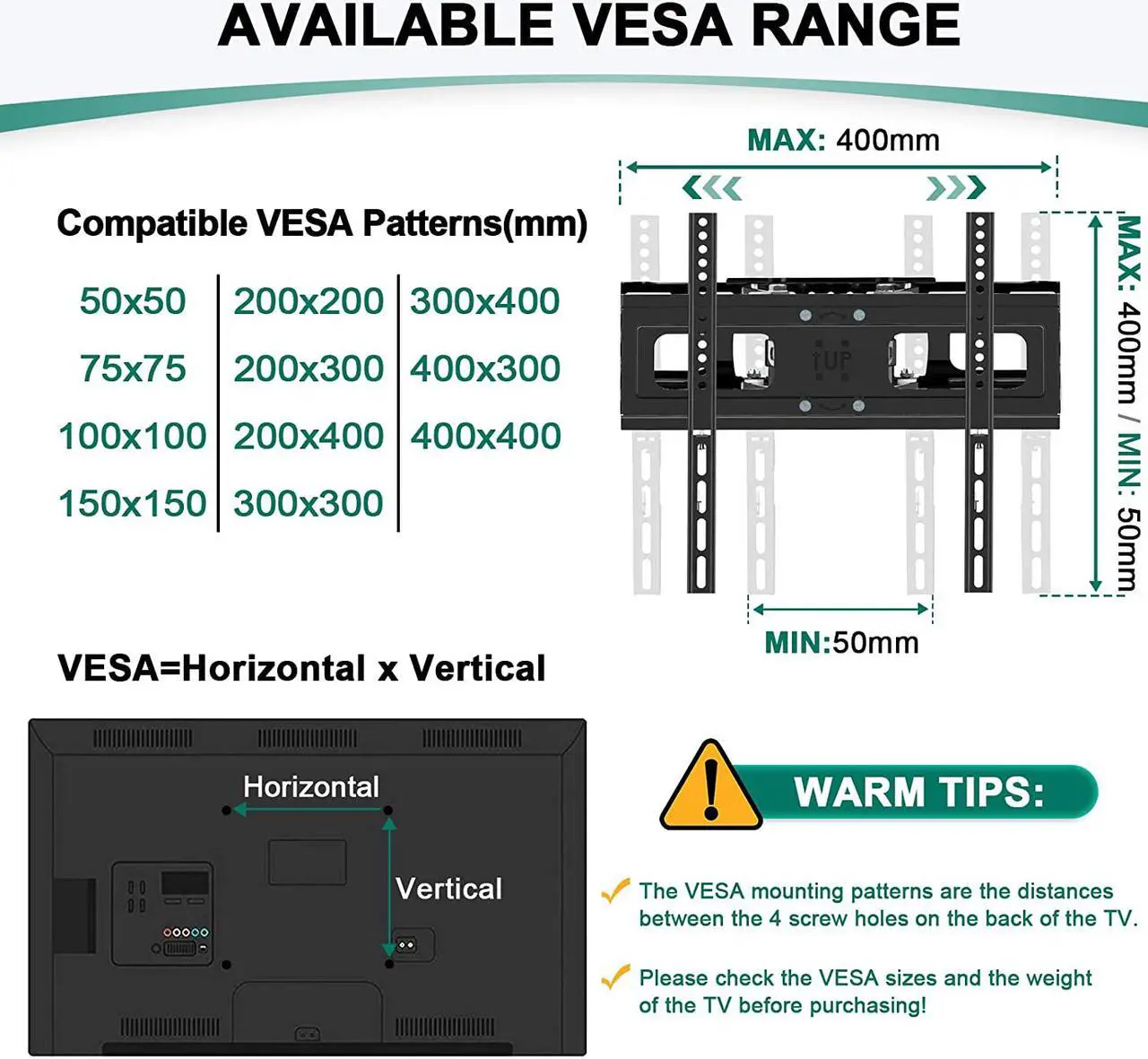 Alt view image 5 of 7 - Full Motion 32-70 inch TV Wall Mount for Most Flat Screen/LED/4K TVs,  TV Mount Bracket Dual Swivel Articulating Tilt 6 Arms, Max VESA 400x400mm, Holds up to 121lbs, Up to 16" Wood Stud
