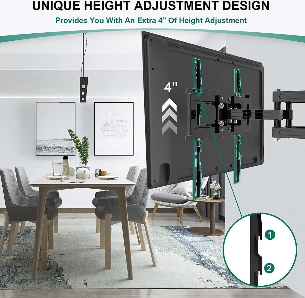 Alt view image 6 of 7 - Full Motion 32-70 inch TV Wall Mount for Most Flat Screen/LED/4K TVs,  TV Mount Bracket Dual Swivel Articulating Tilt 6 Arms, Max VESA 400x400mm, Holds up to 121lbs, Up to 16" Wood Stud