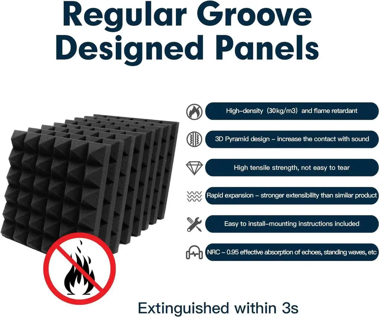 Alt view image 6 of 7 - 24 Pack Acoustic Panels, 12 x 12 x 2 Inches Sound Proof Foam Panels for Walls, Acoustic Foam Panels, Soundproof Wall Panels, Flame Retardant Sound Panels (12X12X2 inches, black-24pack)