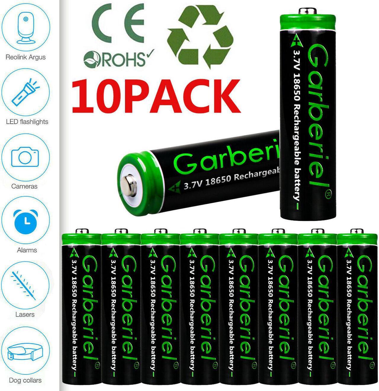 Main image of 10 Pack Garberiel 18650 Battery 3.7V 3000mAh Rechargeable Batteries For Flashlight Headlamp etc.