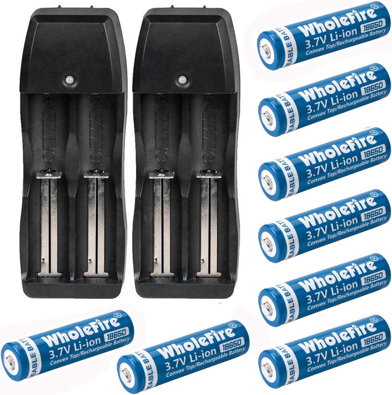 Main image of 8PCS Wholefire Blue 5000mAh 18650 Battery Li-ion 3.7V Rechargeable Batteries for Flashlight Laser Camera Headlight + 2PCS Dual Charger
