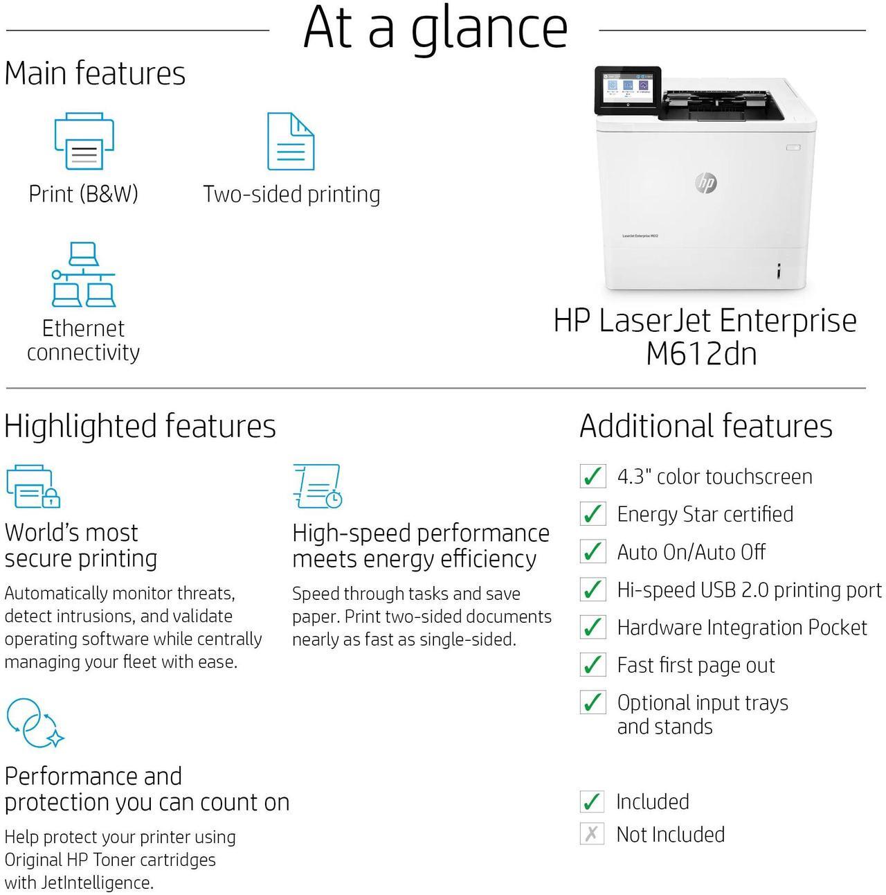 Alt view image 16 of 17 - HP LaserJet Enterprise M612dn Laser Printer, Black And White Mobile Print Up to