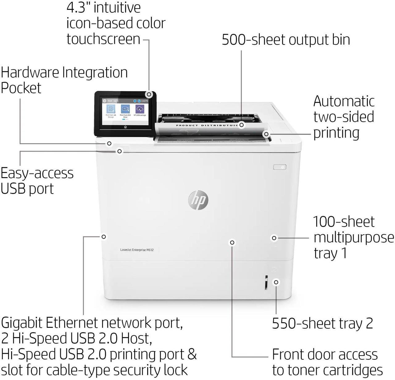 Alt view image 17 of 17 - HP LaserJet Enterprise M612dn Laser Printer, Black And White Mobile Print Up to